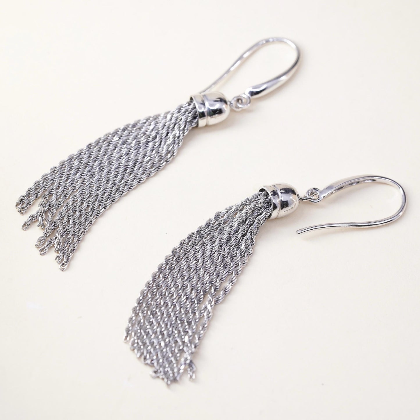Vintage Peru Sterling 925 silver handmade rope chain fridge earrings
