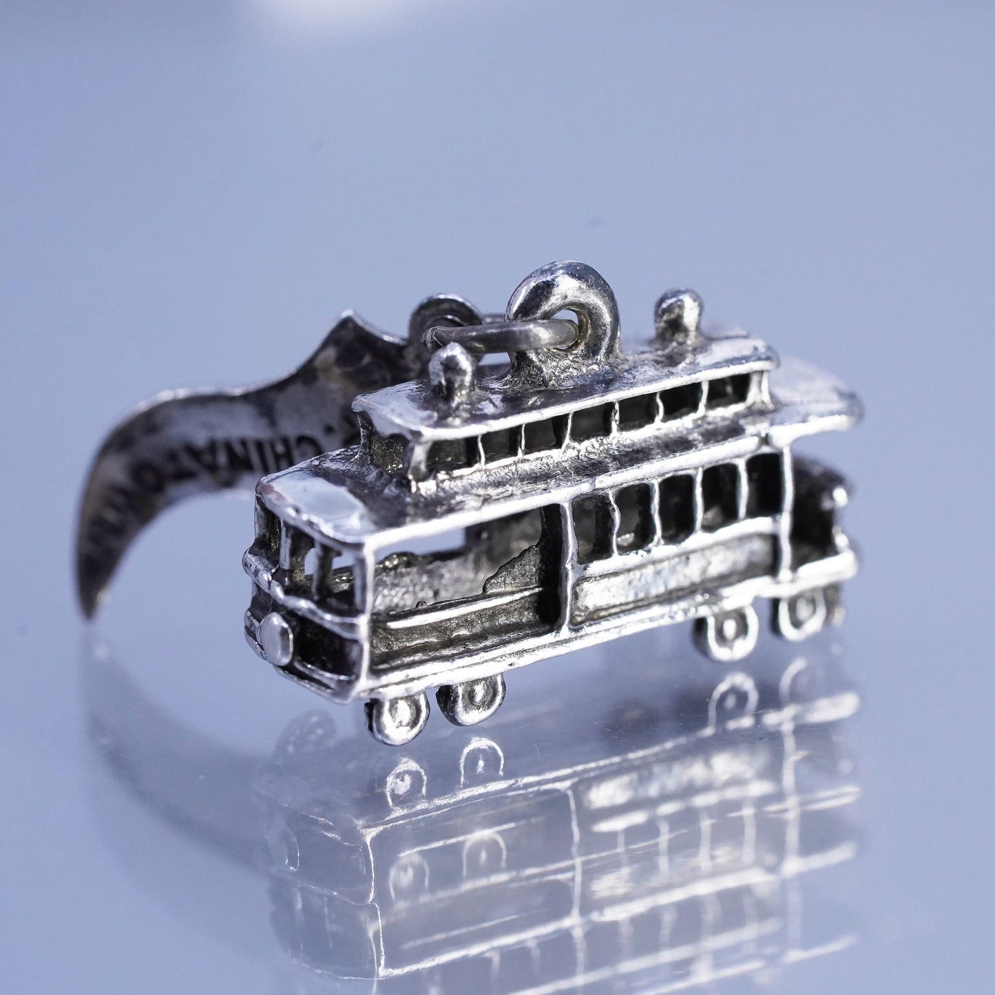 Antique Sterling silver 925 cable transport car charm pendant with SF Chinatown
