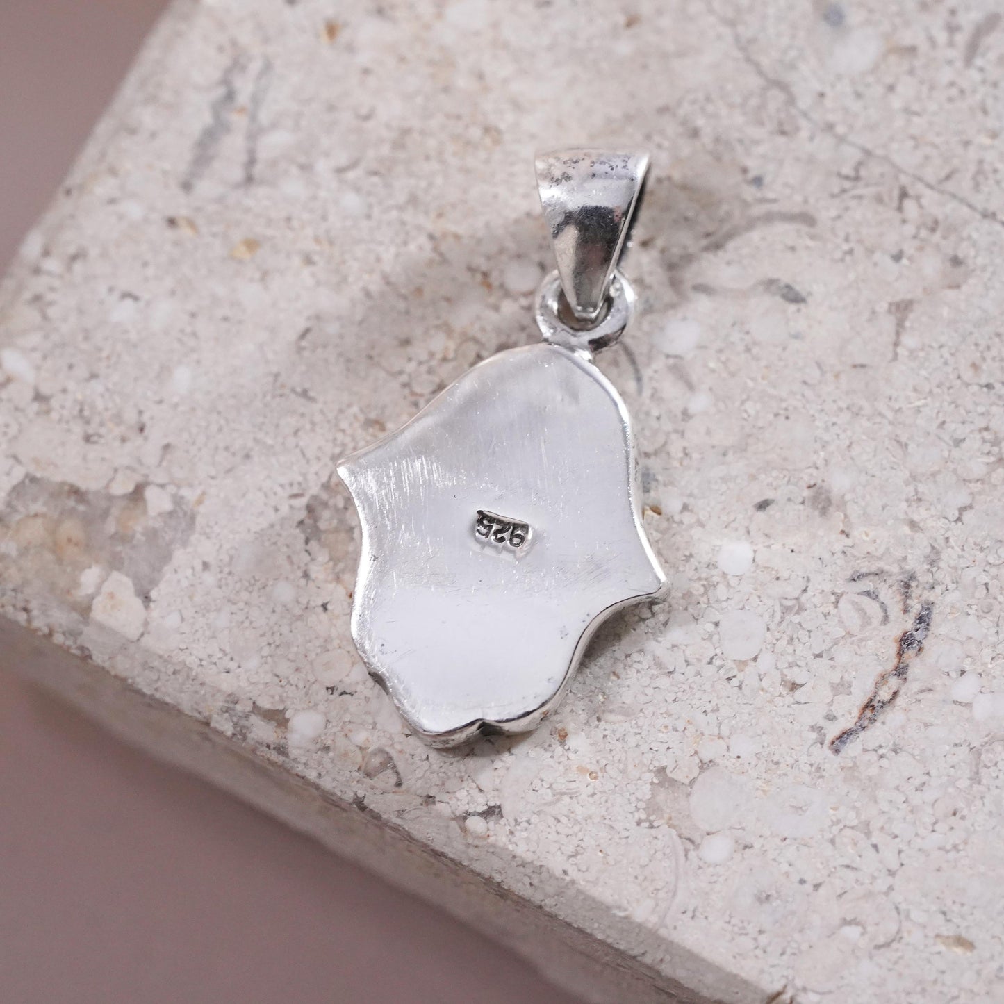 Vintage Sterling silver handmade pendant, 925 healing hand with opal inlay