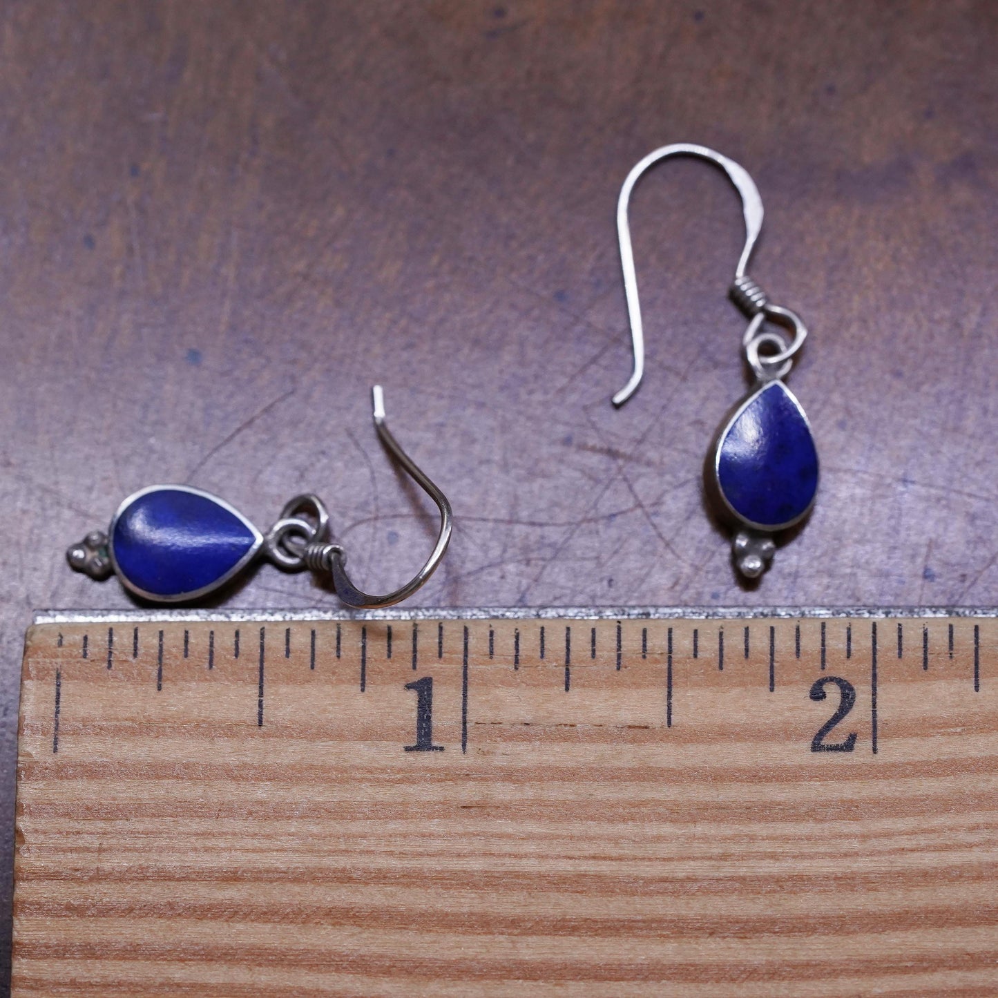 Vintage southwestern sterling 925 silver handmade teardrop earrings blue onyx