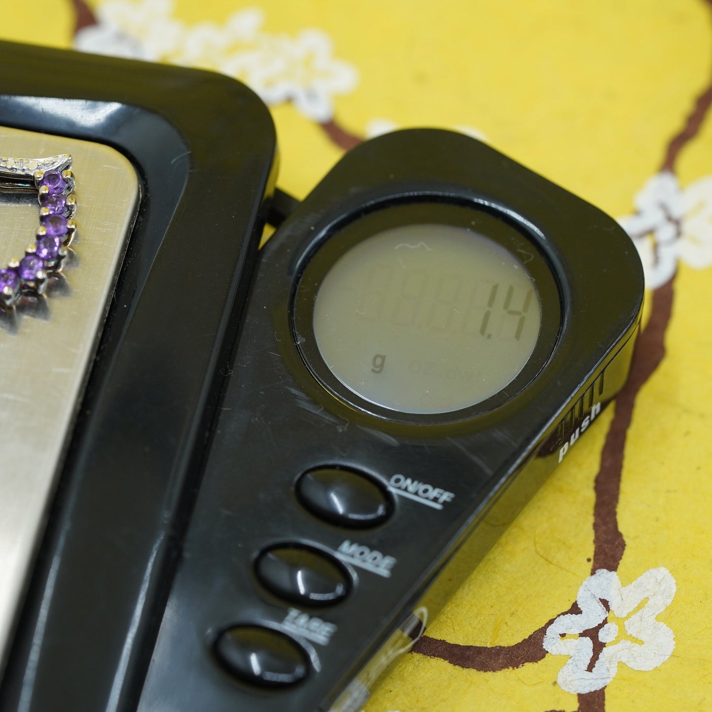 Vintage Sterling 925 silver pendant, heart with amethyst and diamond details