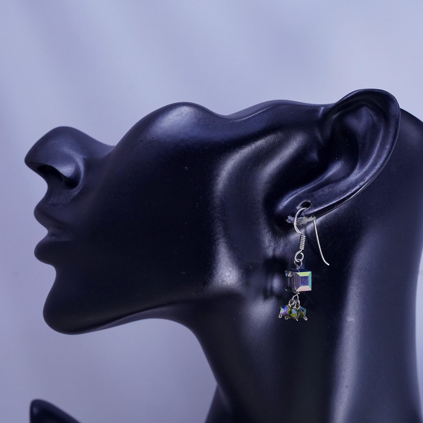 Vintage sterling silver handmade earrings, 925 hooks with crystal cube dangles
