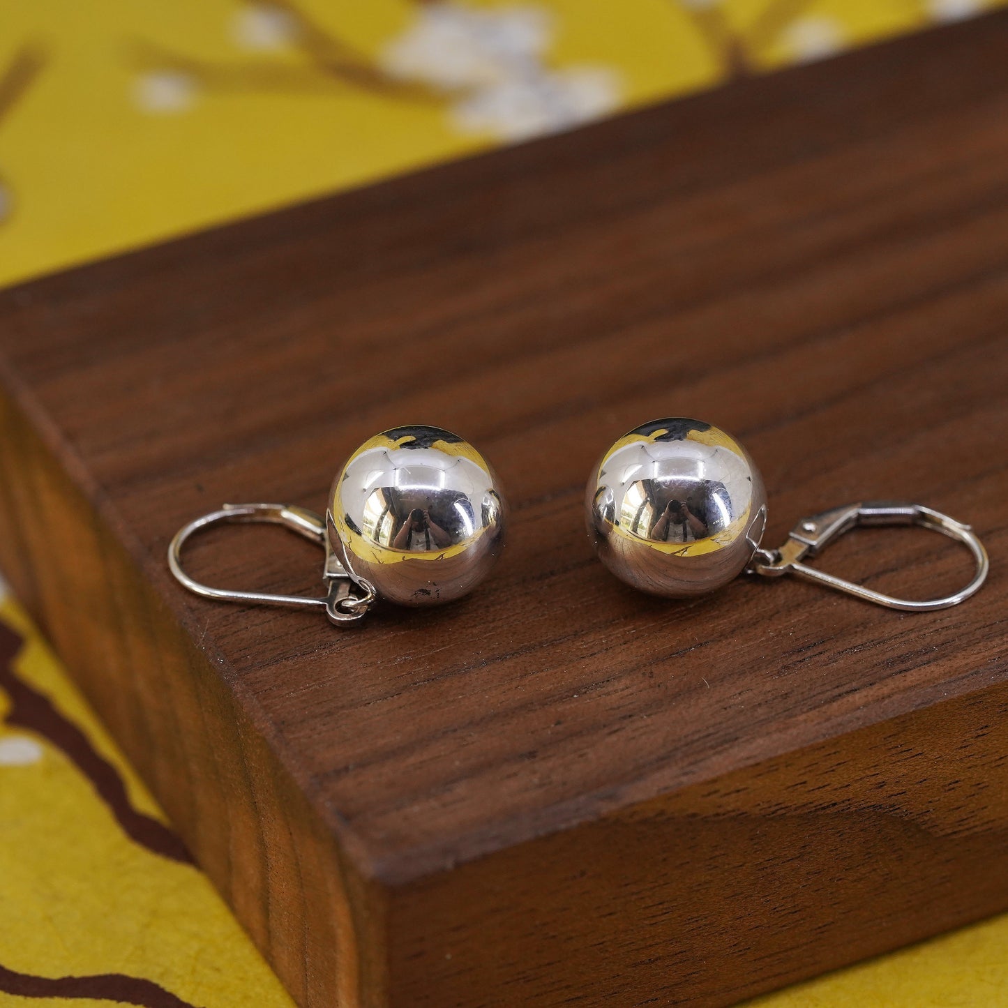 12mm, Vintage Sterling silver handmade earrings, 925 beads drops
