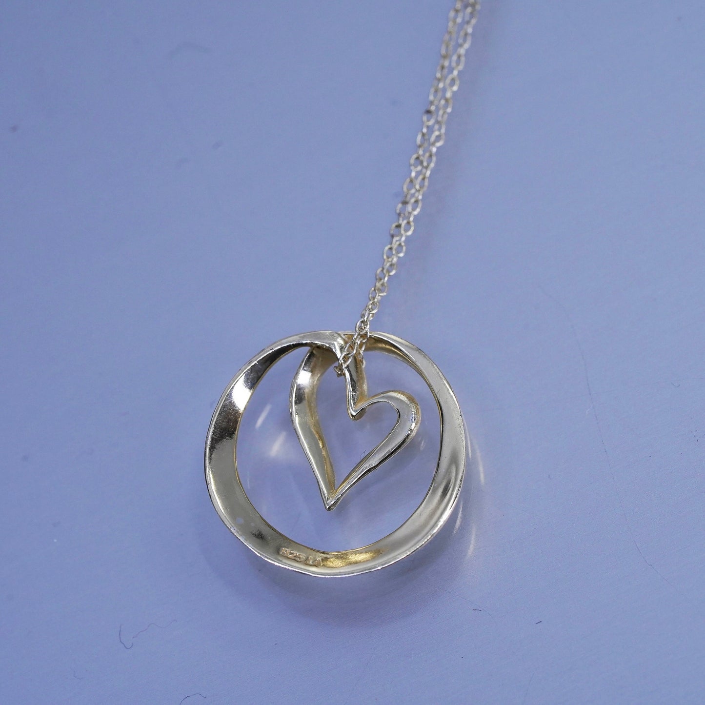 18”, vermeil gold Sterling 925 silver necklace heart pendant ties sisters
