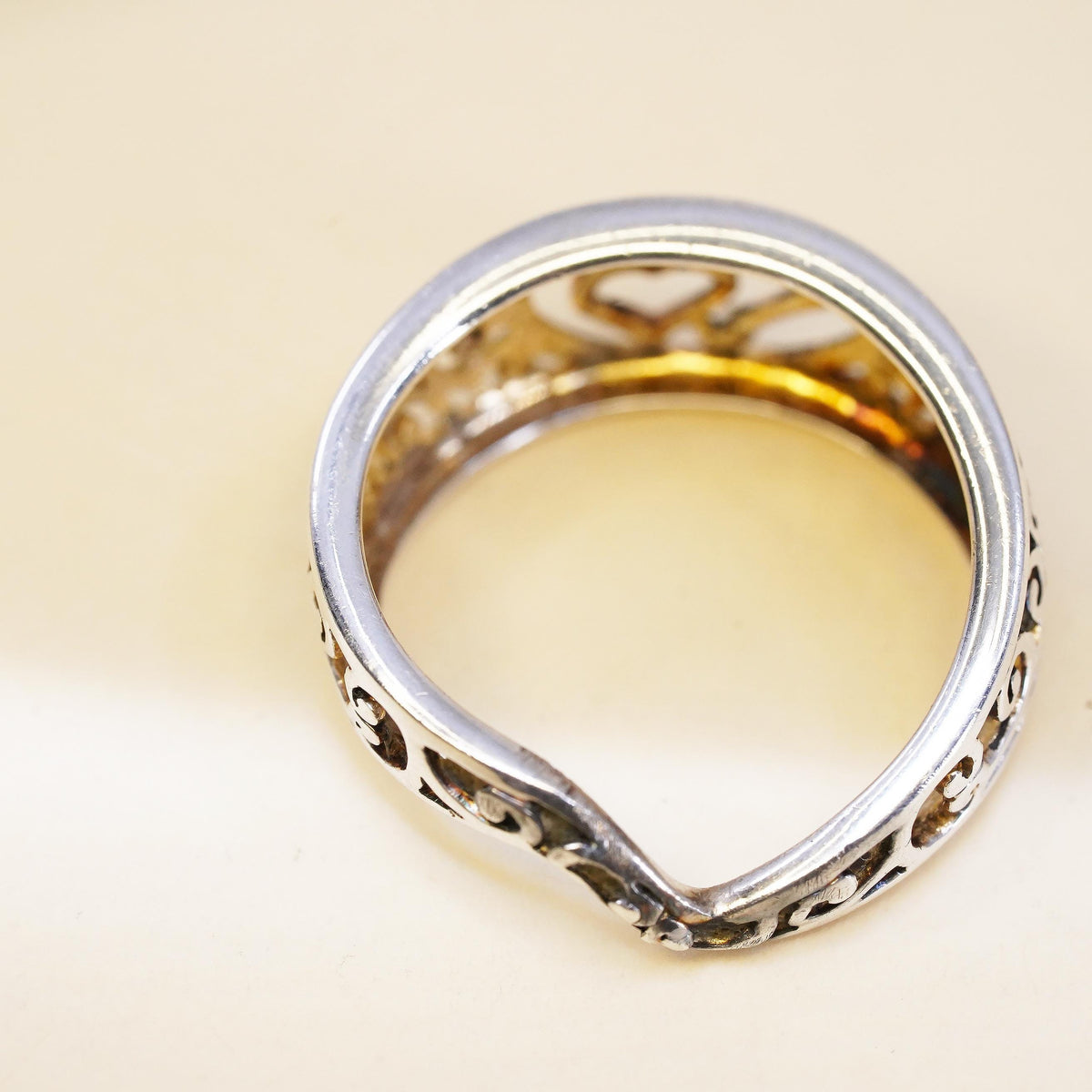 Size 6.5, Vintage sterling silver handmade ring, 925 filigree double heart band