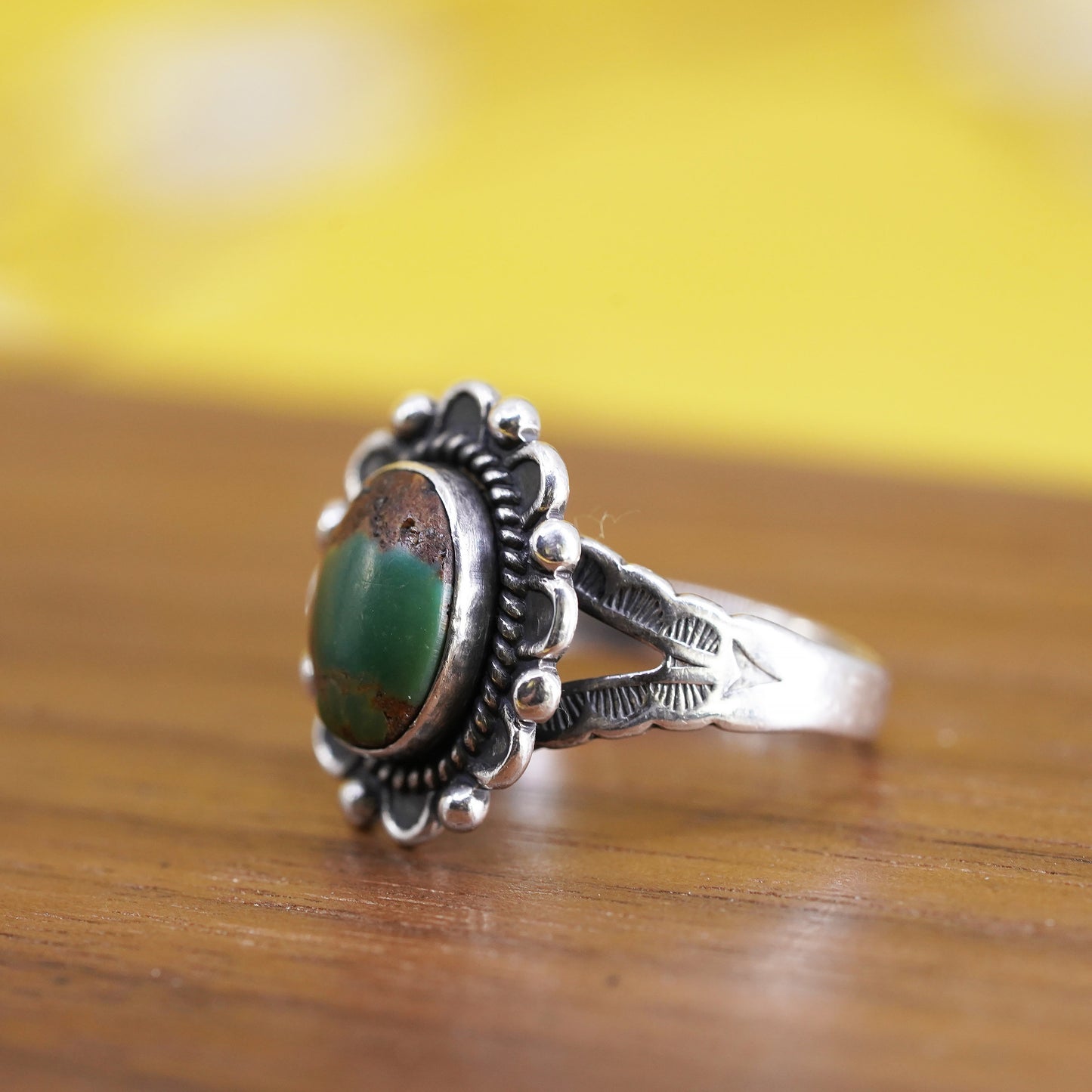 Size 5.5, Native American bell trading Sterling silver ring, 925 band turquoise