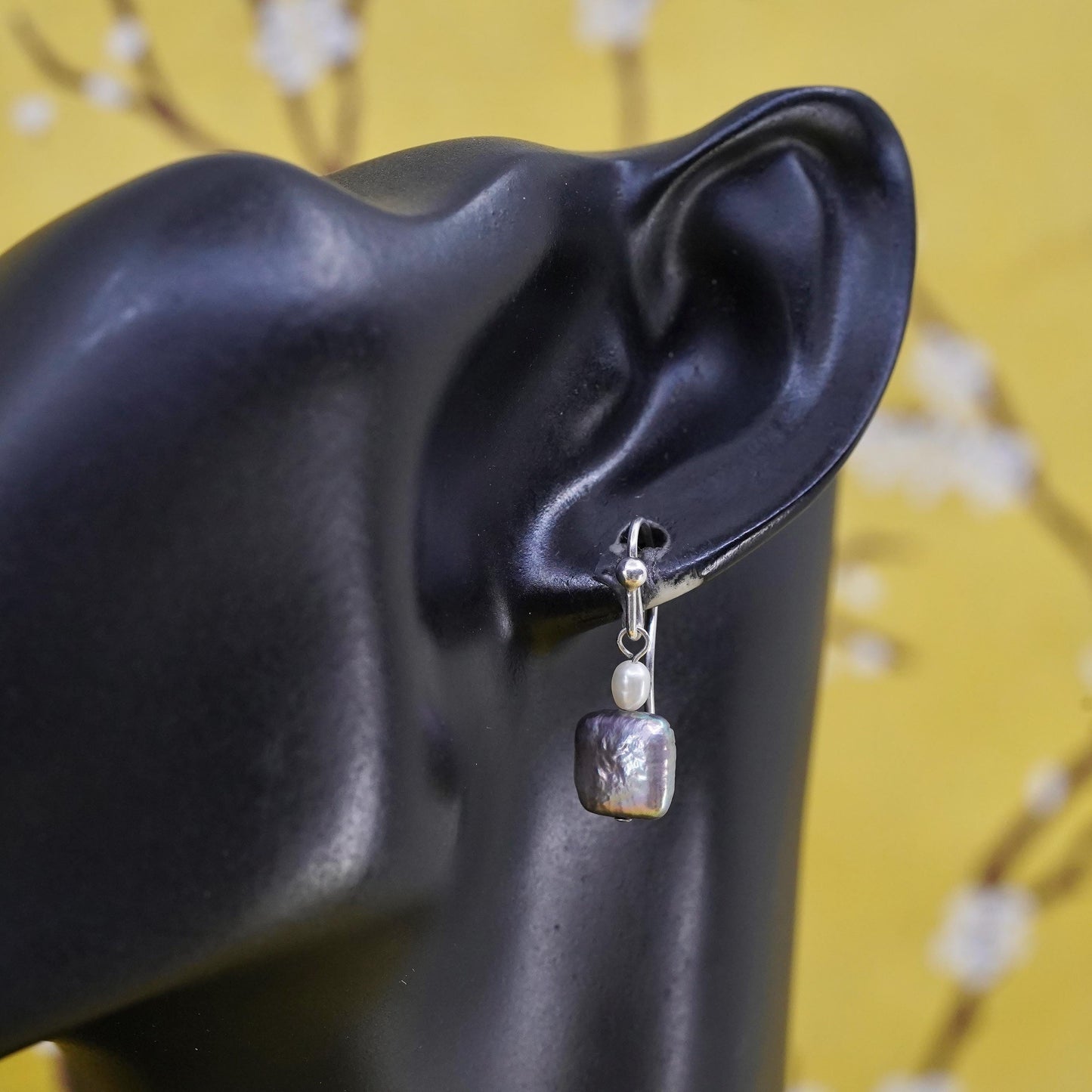 Vintage Silpada Sterling 925 silver handmade earrings with black coin pearl