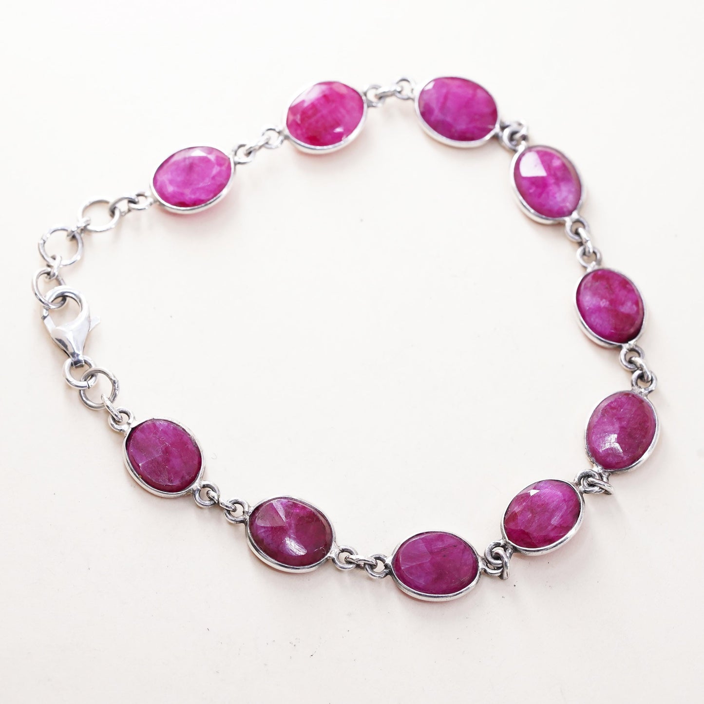 8", Vintage Sterling silver handmade bracelet, 925 chain with Indian ruby beads