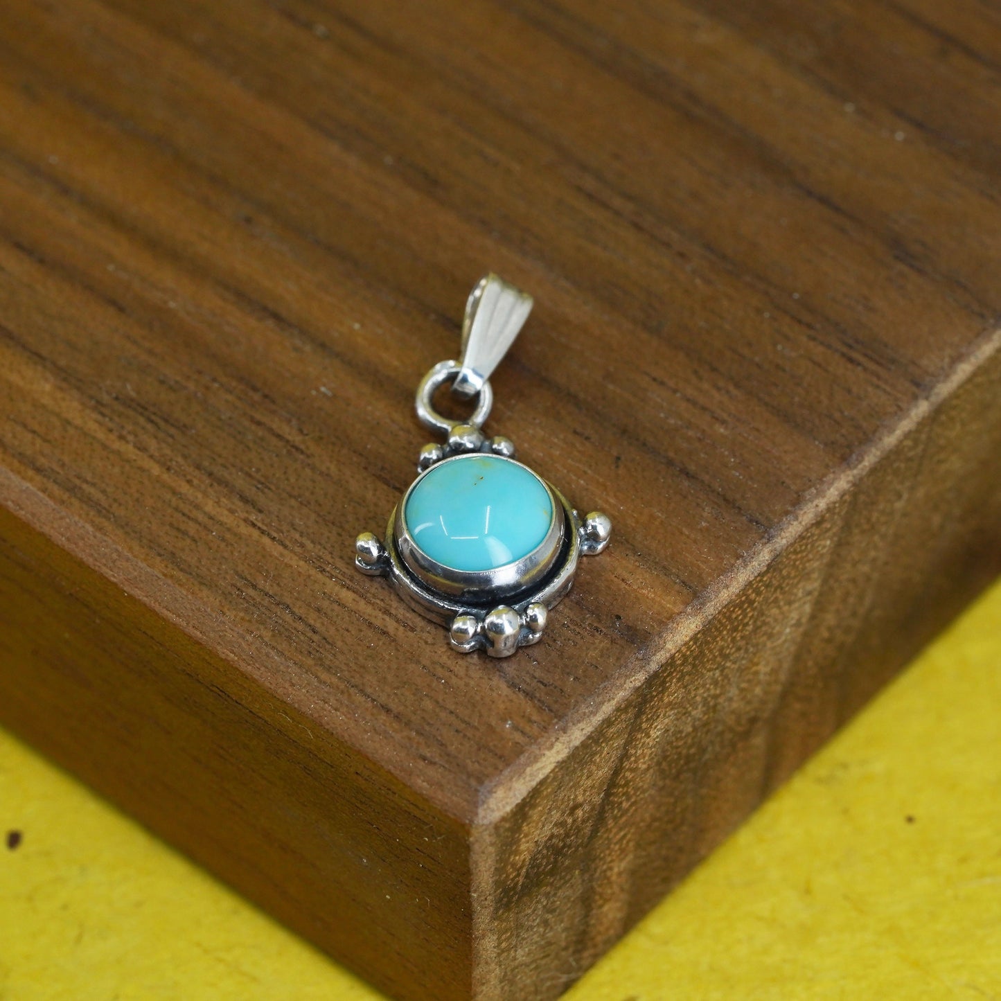 Vintage Sterling silver 925 handmade pendant with round turquoise