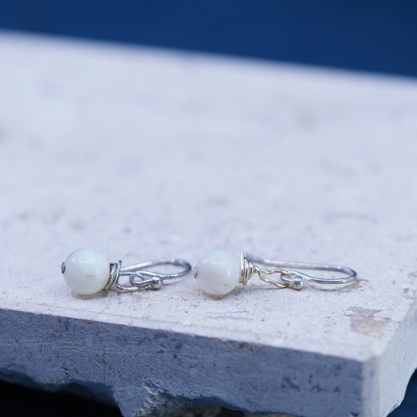 Vintage sterling silver handmade earrings, 925 hooks with moonstone beads