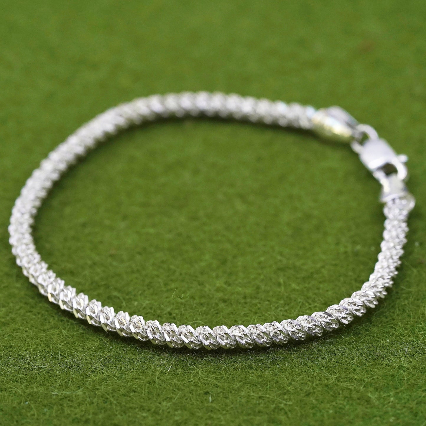 6.75” 4mm, Vintage Italian sterling 925 silver twisted curb chain bracelet