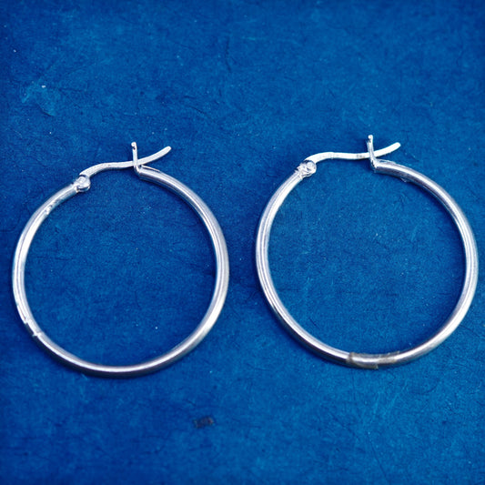 1.25”, vintage Sterling silver handmade hoop earrings, 925 huggie
