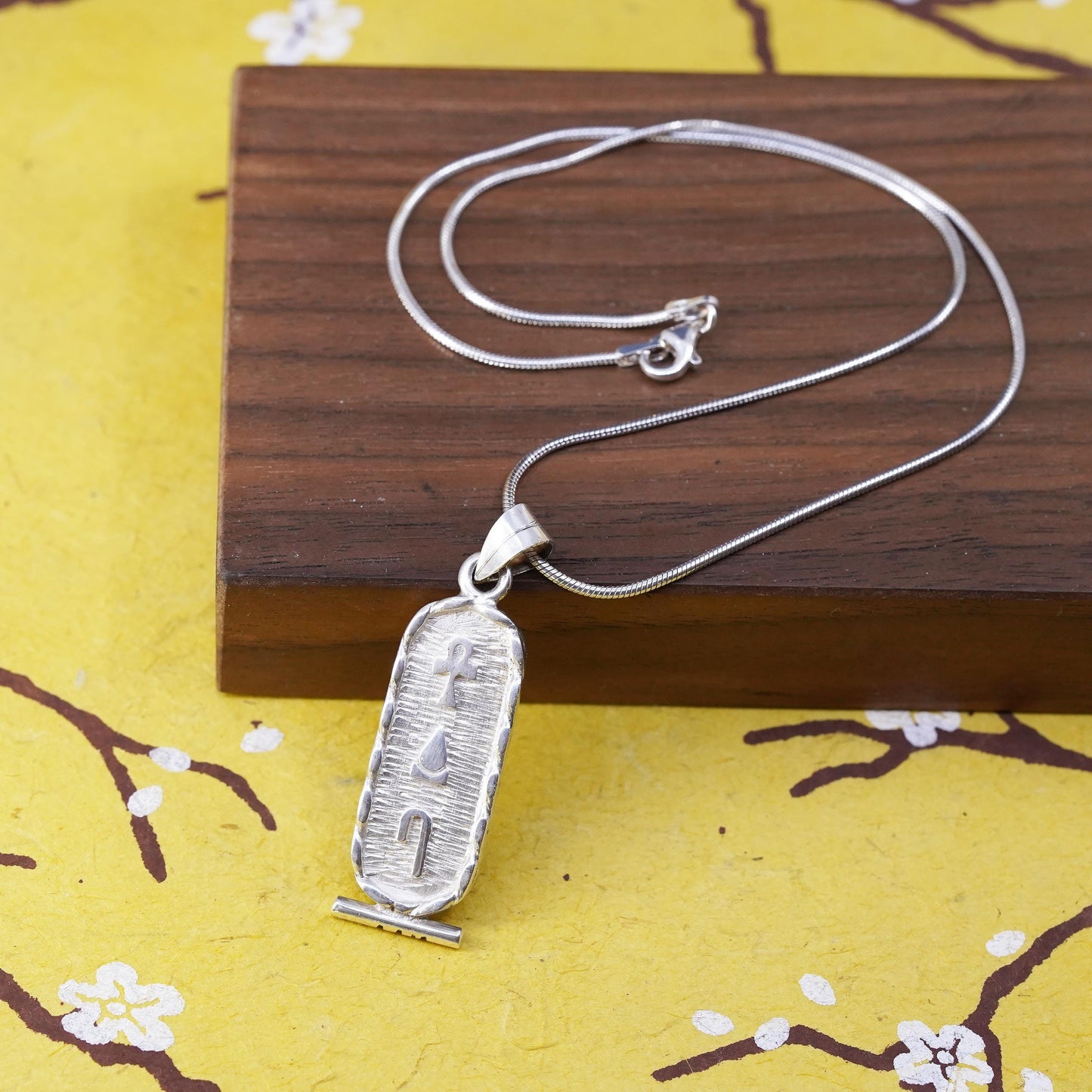 15”, Egyptian Sterling silver necklace w/ double sided pendant 925 snake charm
