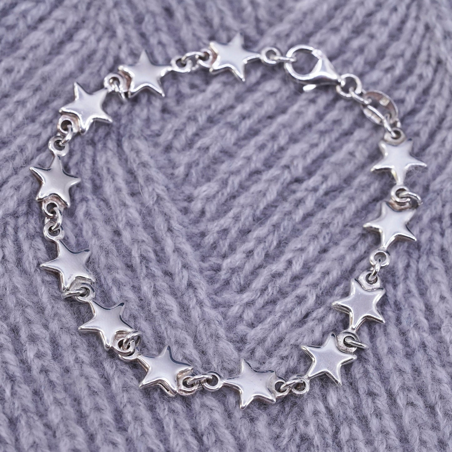 7.25", vintage Sterling silver handmade bracelet, 925 star link chain
