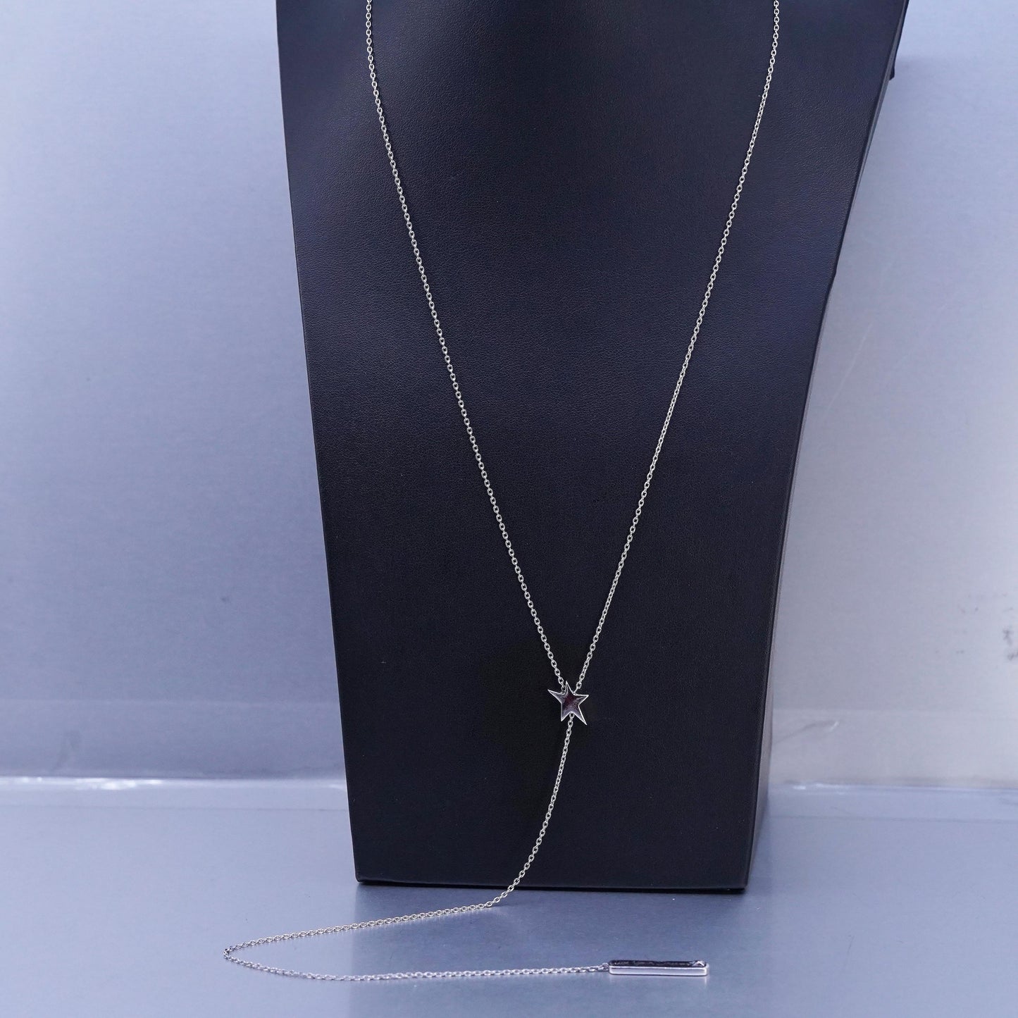 32", vintage Sterling 925 silver extra long necklace star tag live your dreams