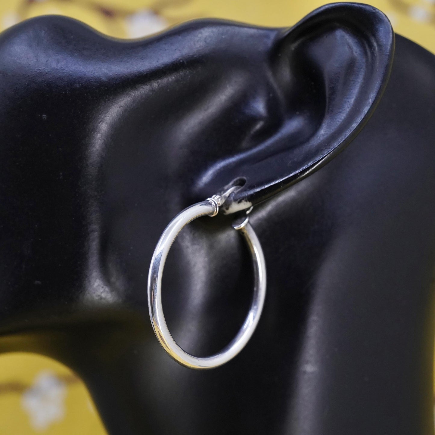 1.25", Vintage Sterling silver handmade earrings, 925 huggie hoops