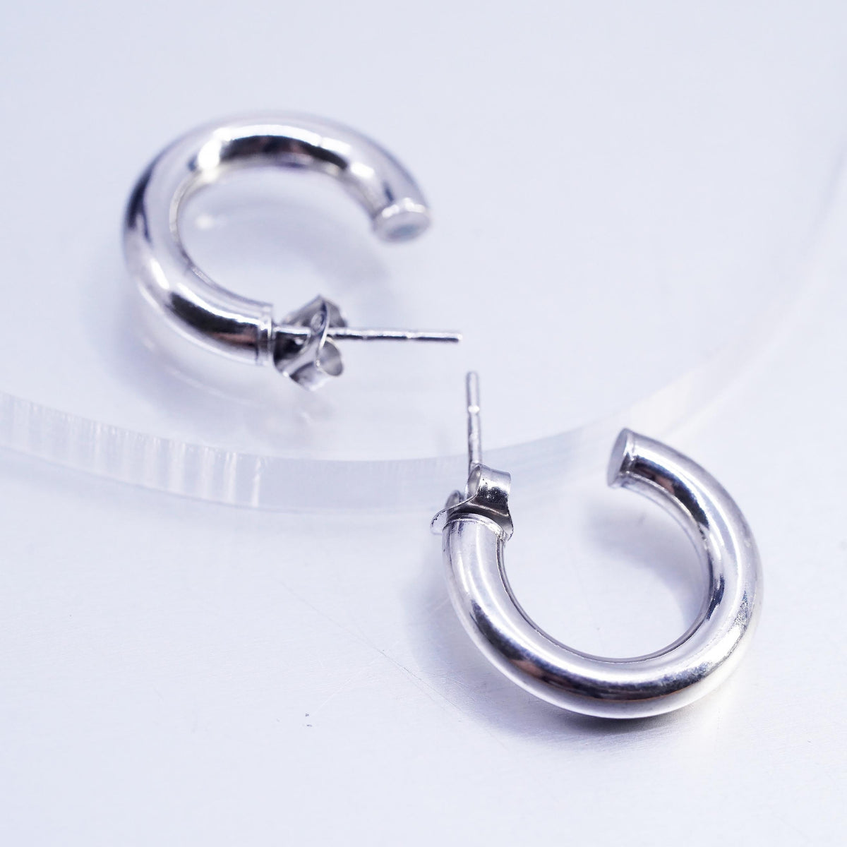 0.75" Vintage sterling silver 925 handmade Huggie stud earrings Hoops