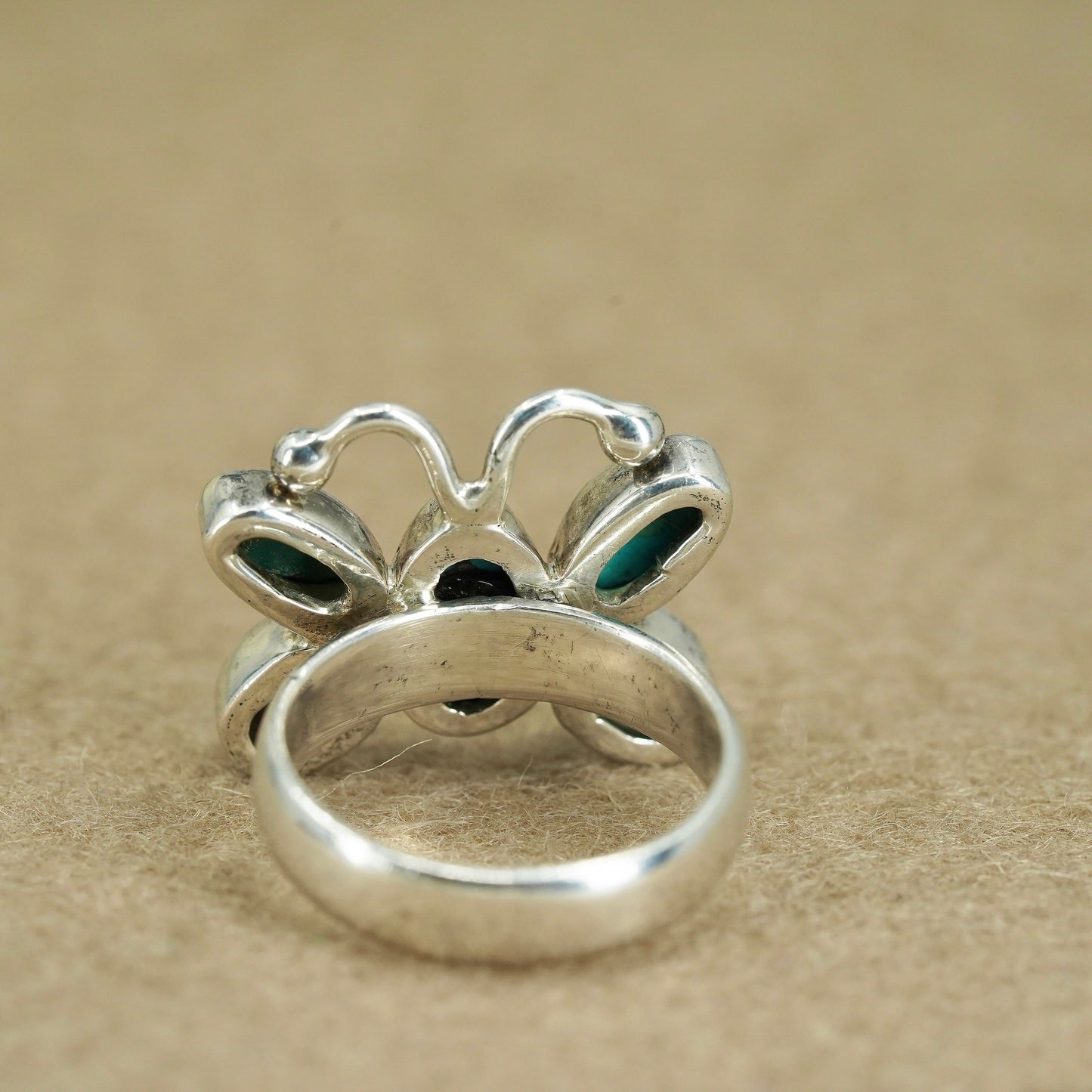 Size 7.25, Native American navajo Sterling 925 silver butterfly ring turquoise