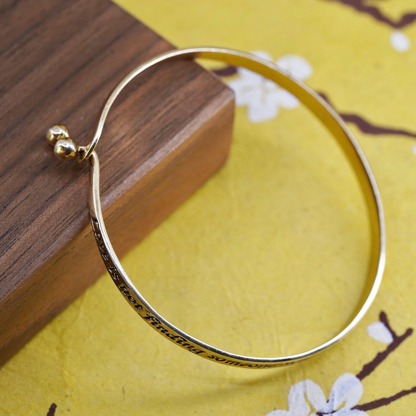 7", Vermeil gold over Sterling silver bracelet, 925 bangle “love is not finding