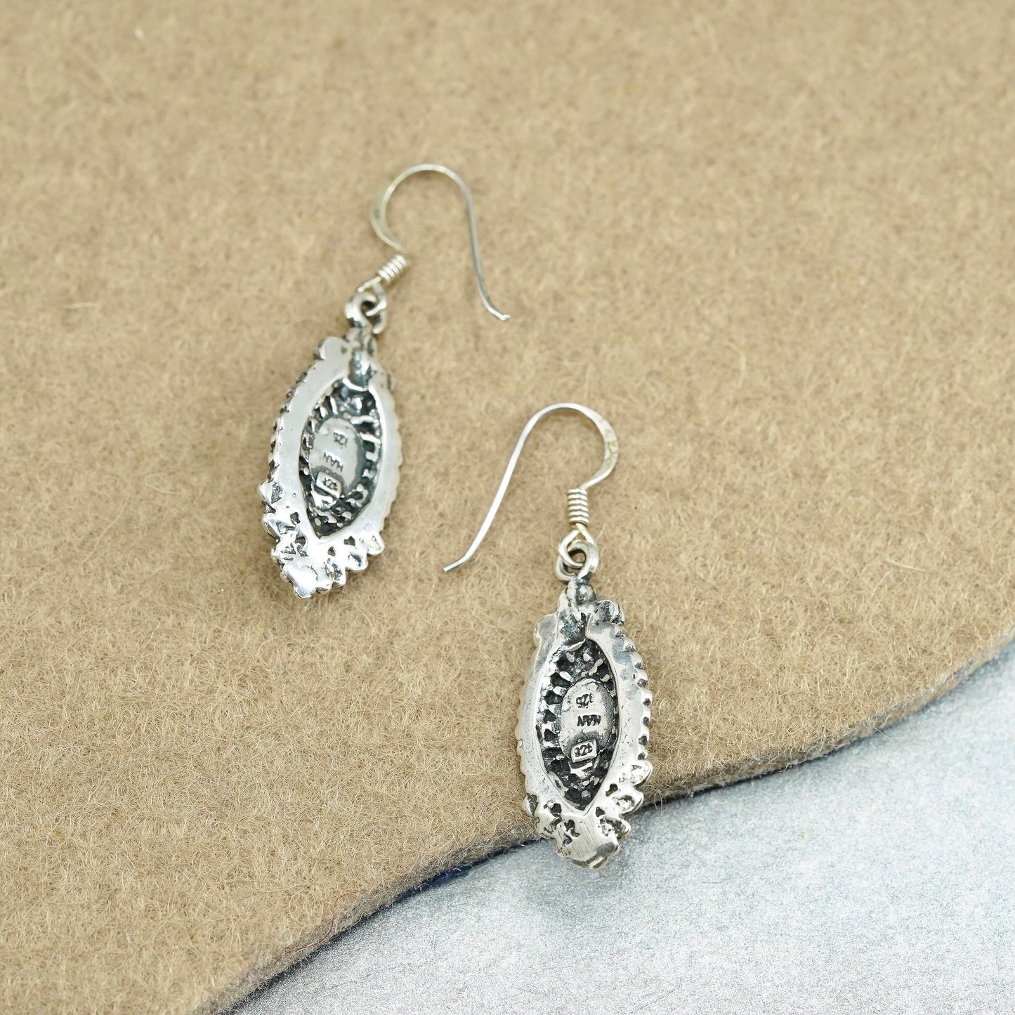 Vintage jewelry | Sterling 925 silver handmade leafy earrings with amethyst