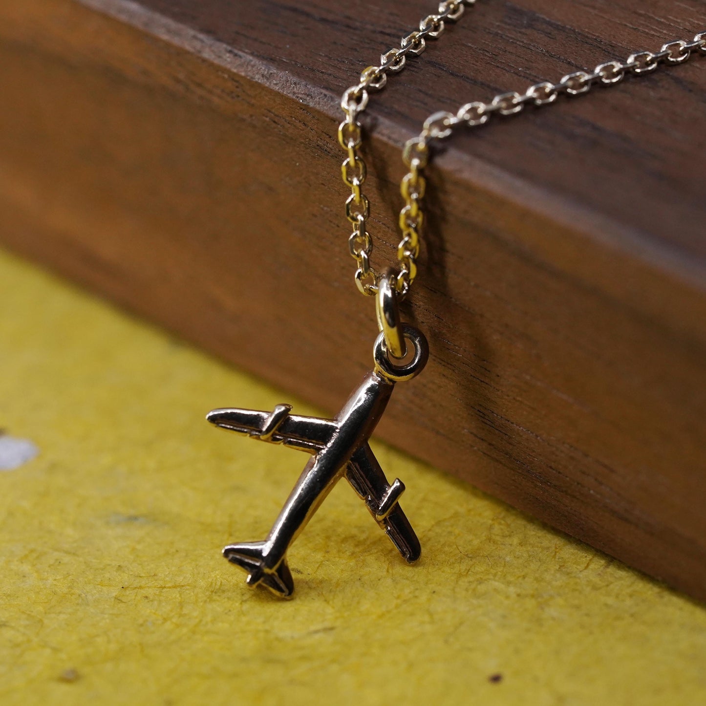 16+2”, Dyadema vermeil yellow gold Sterling silver necklace, 925 chain airplane