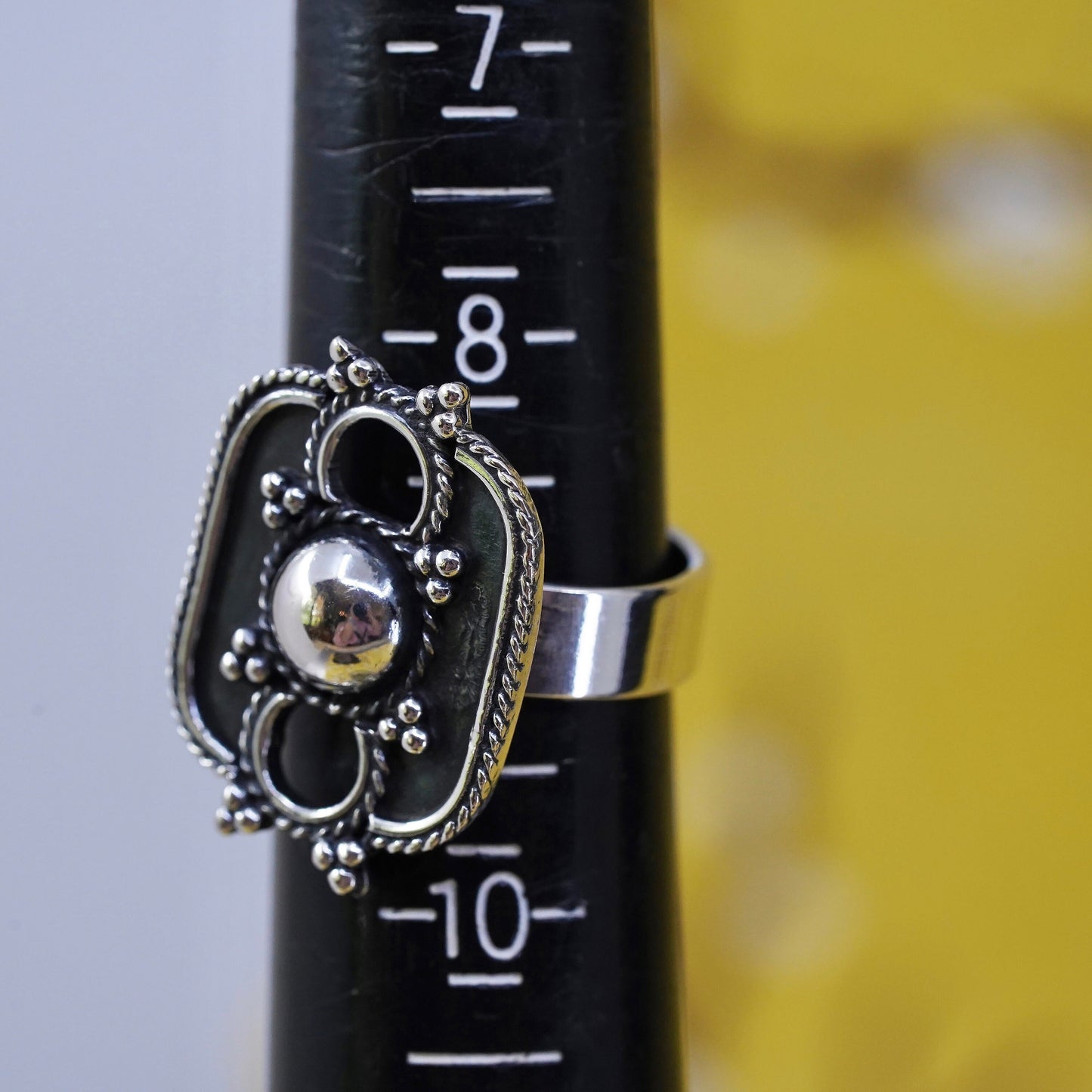 Size adjustable, Vintage Sterling silver handmade ring, 925 band with beads