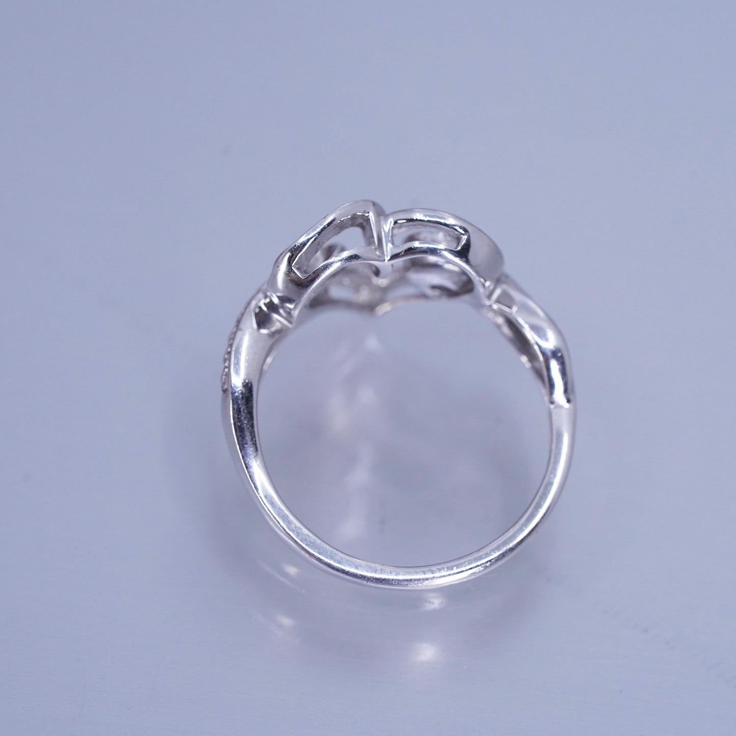 Size 7.25, vintage Sterling 925 silver wedding ring, heart with diamond