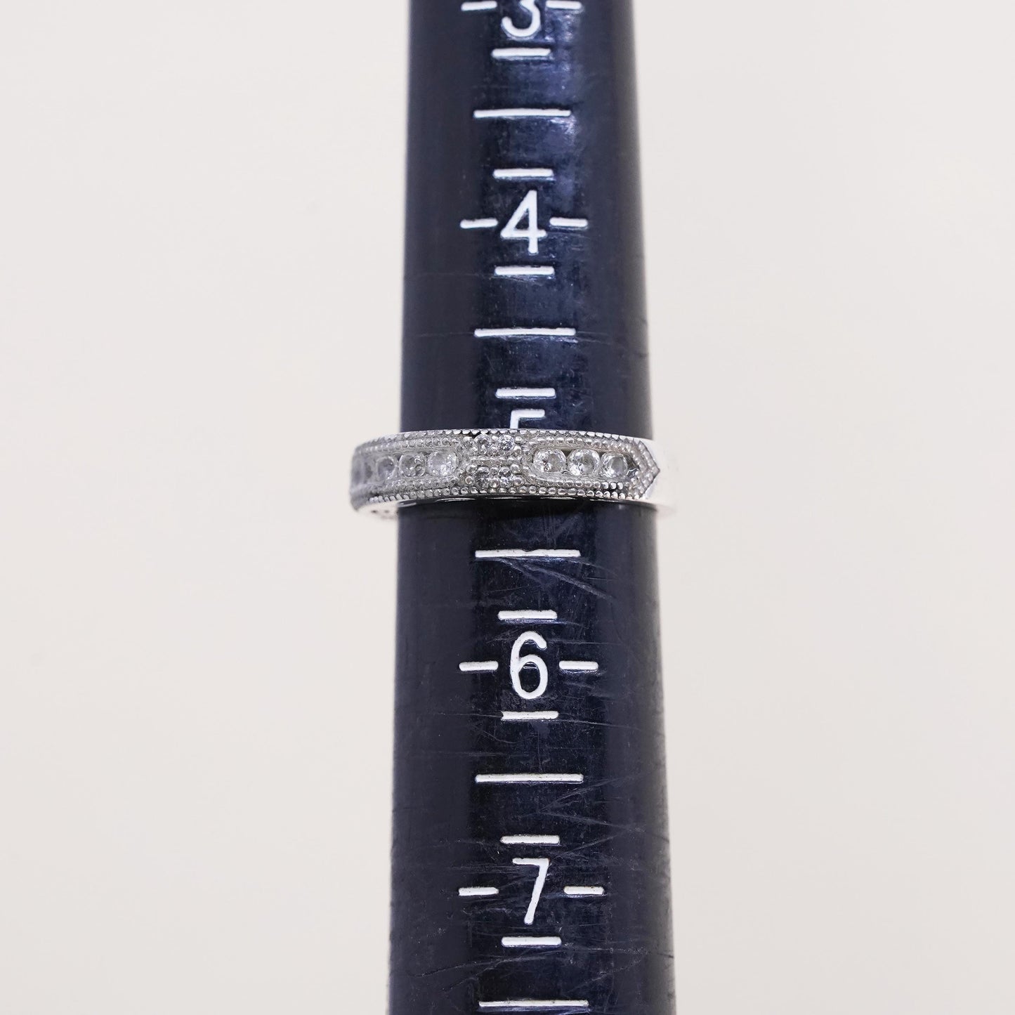 Size 5, Vintage Stauer Sterling Silver 925 Anniversary Band Ring with cz