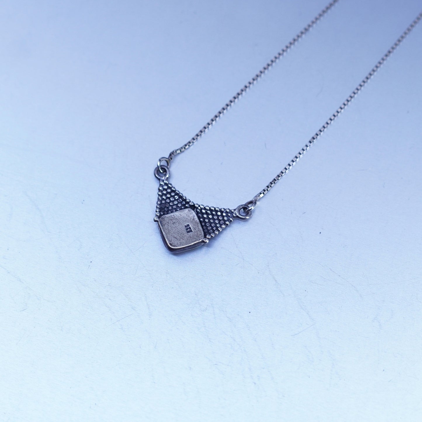 16”, vintage Sterling 925 silver handmade box chain necklace with bali pendant