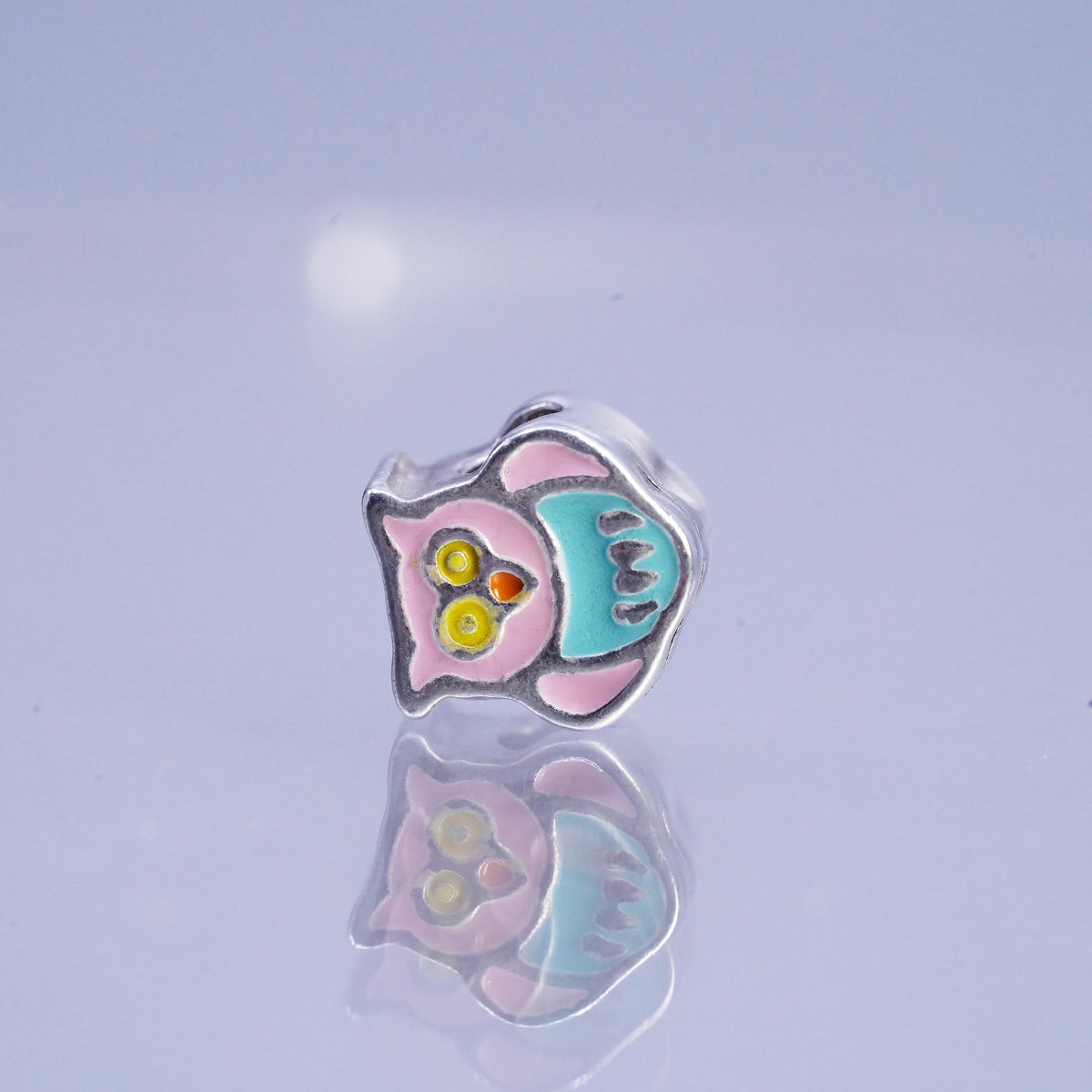 Vintage Italian Sterling silver handmade charm, 925 enamel owl bead