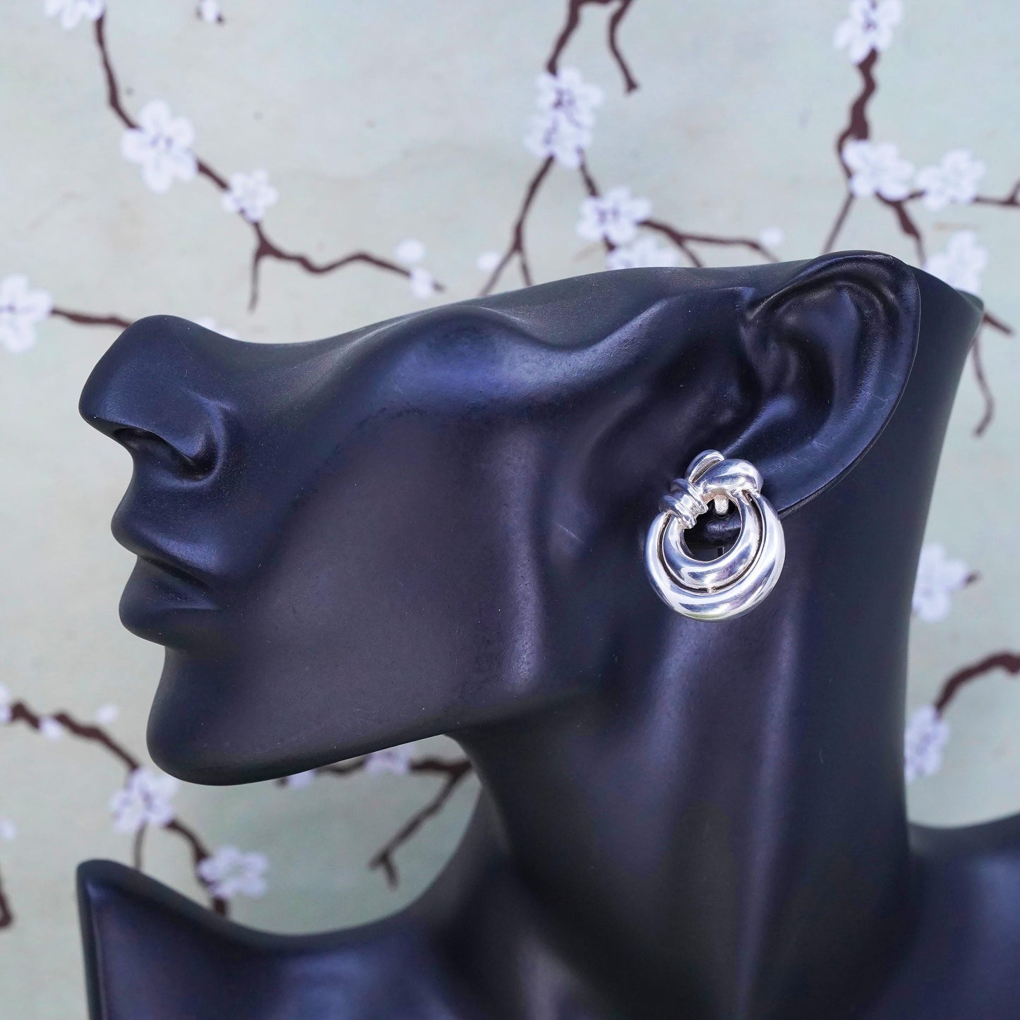 sterling silver handmade earrings, 925 modern square studs with circle dangles