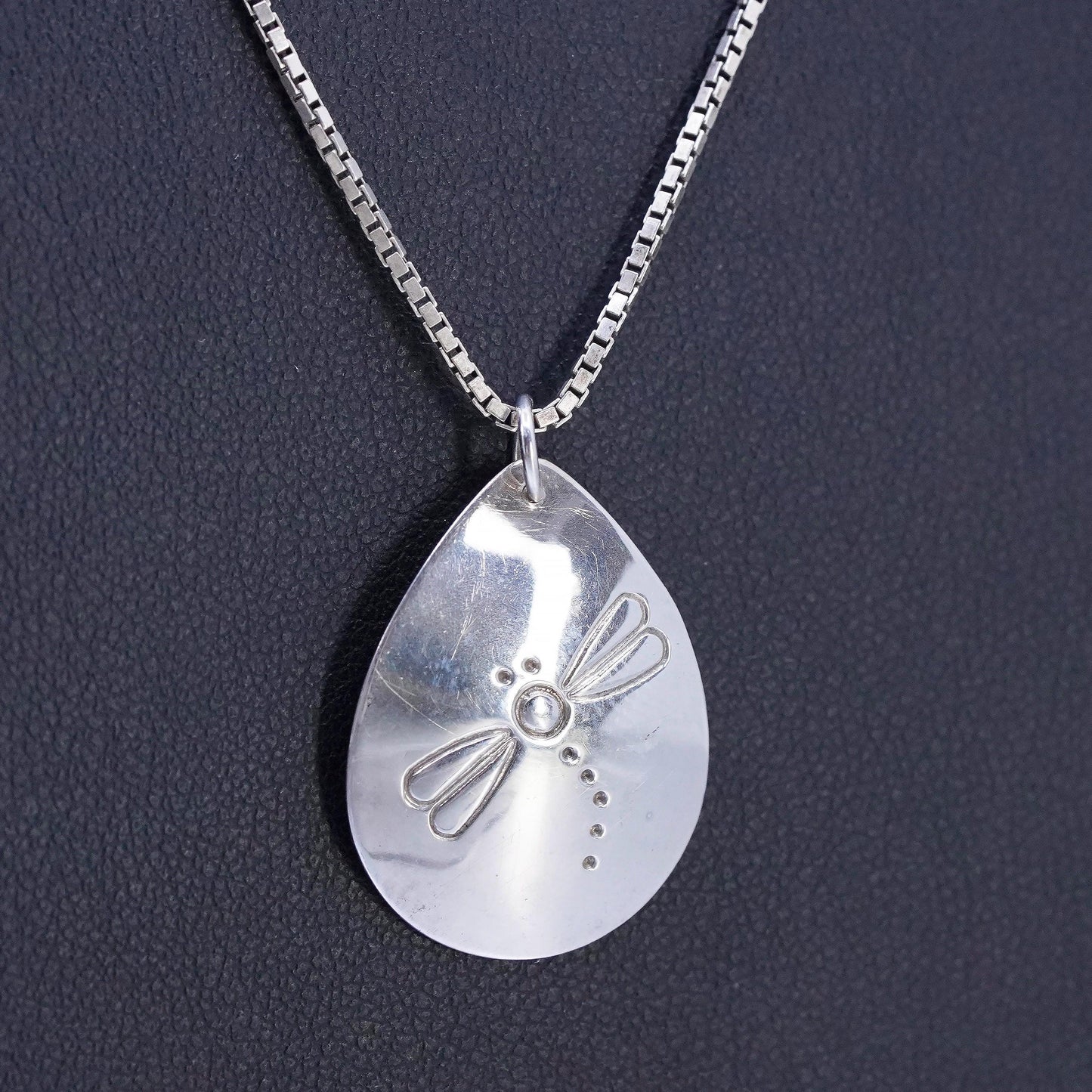 20", Italian sterling 925 silver box necklace dragonfly teardrop tag pendant