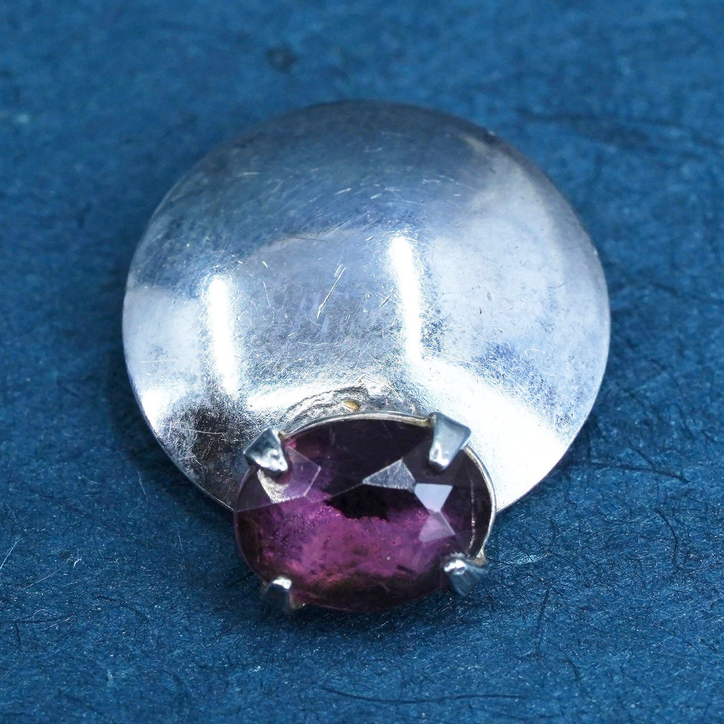 Vintage sterling silver handmade pendant, tiny solid 925 silver with amethyst