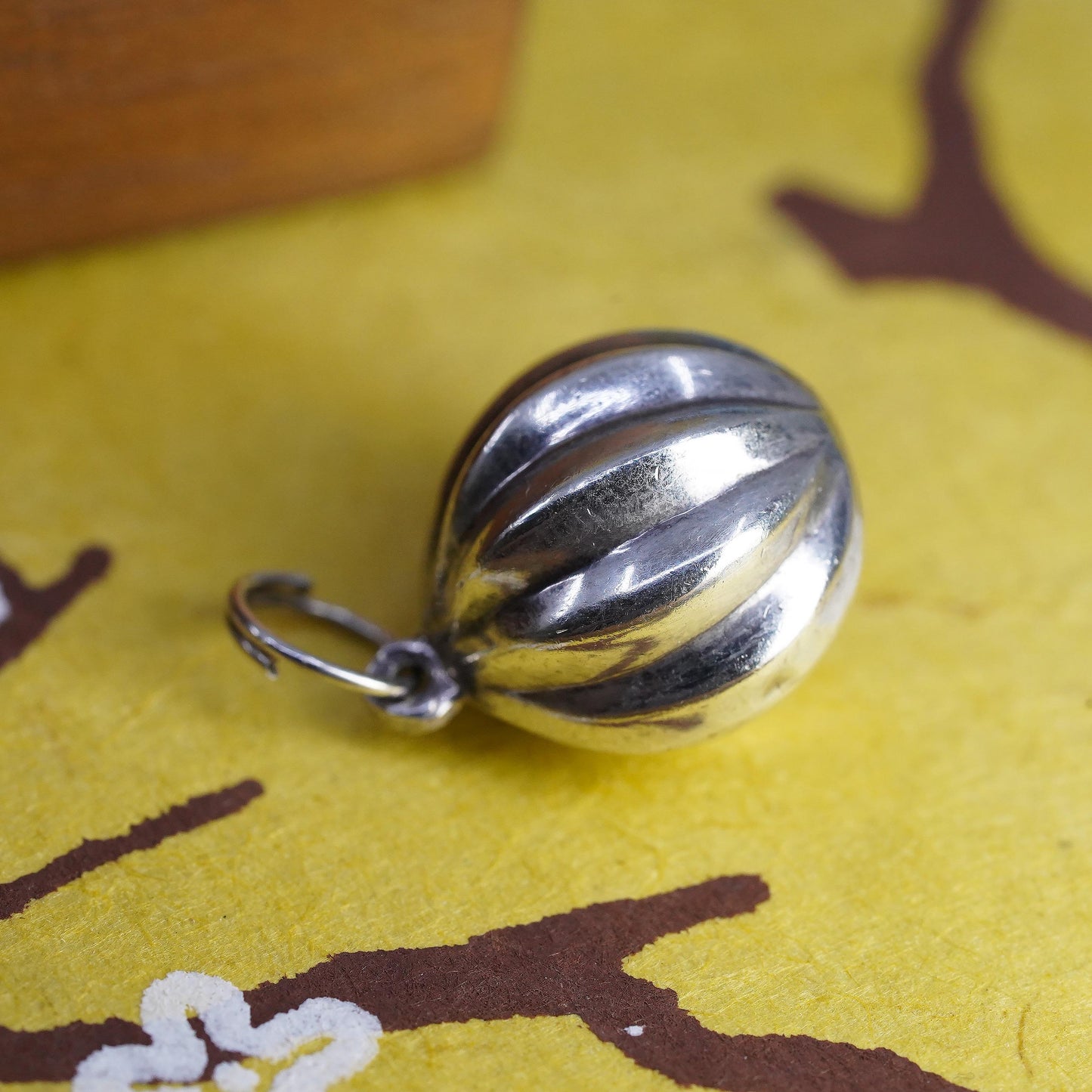 Vintage Sterling silver handmade ribbed ball charm, 925 pendant