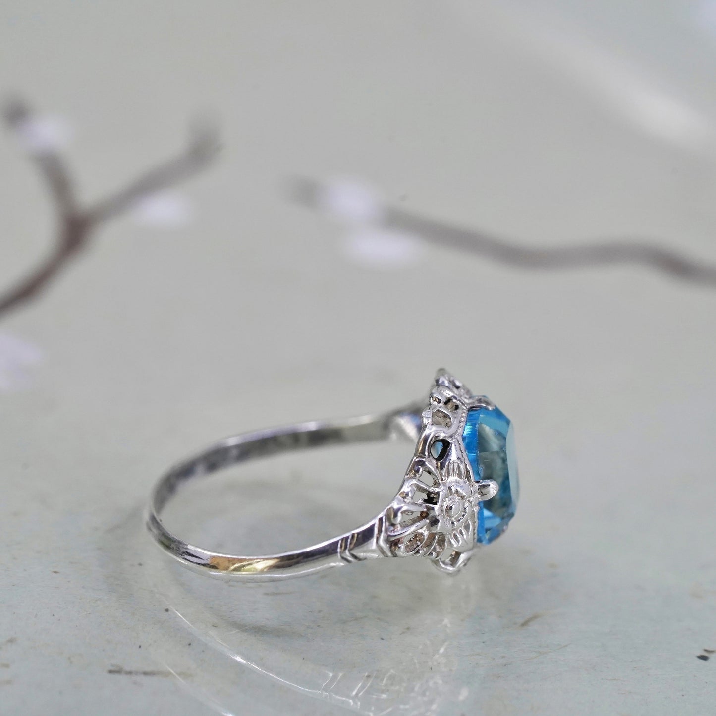 Size 6.5, 925 Sterling silver ring with blue Rhinestone, engagement ring