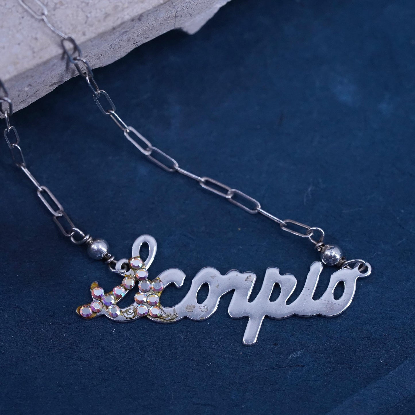 16” Sterling 925 silver handmade necklace, elongated chain with Scorpio pendant
