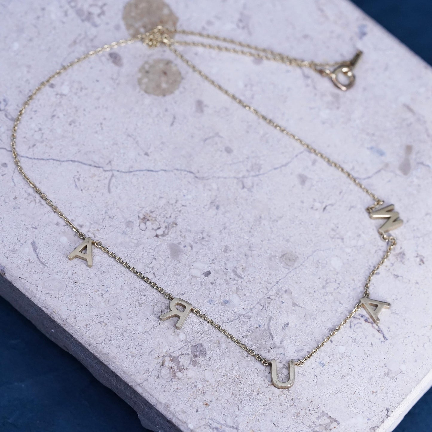 14", vermeil gold Sterling silver necklace, 925 circle chain name Maura pendant