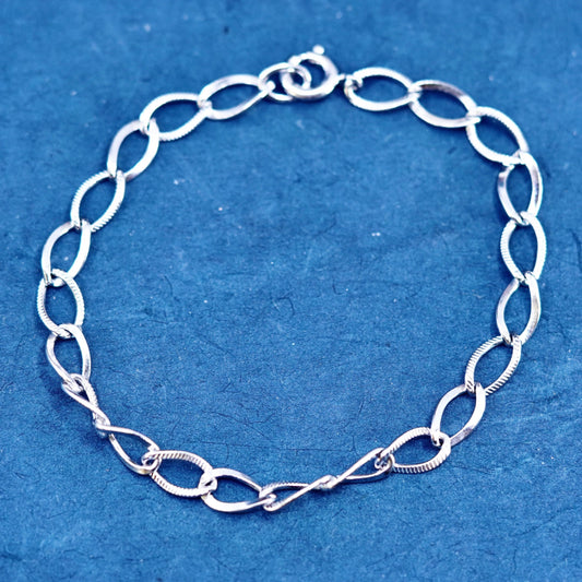 7”, 6mm, vintage Sterling silver handmade bracelet, 925 curb link chain