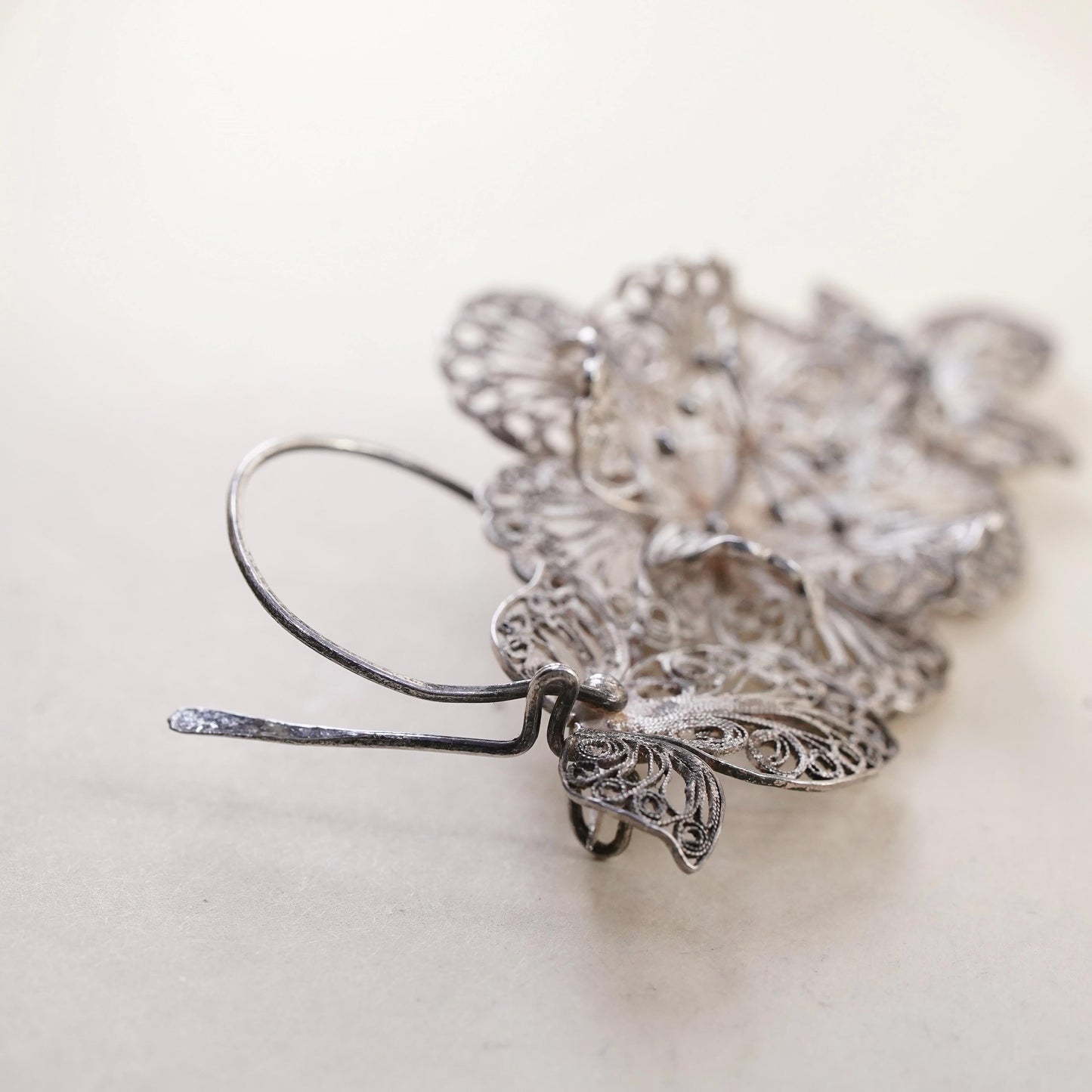 Vintage TOM Sterling silver handmade brooch, 925 filigree flower pin