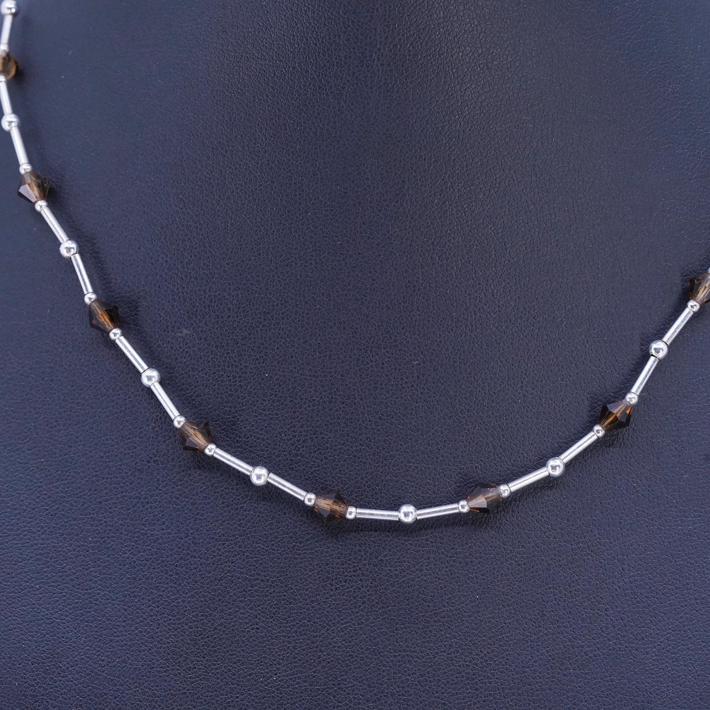 16", Native American Sterling 925 liquid silver necklace brown crystal beads