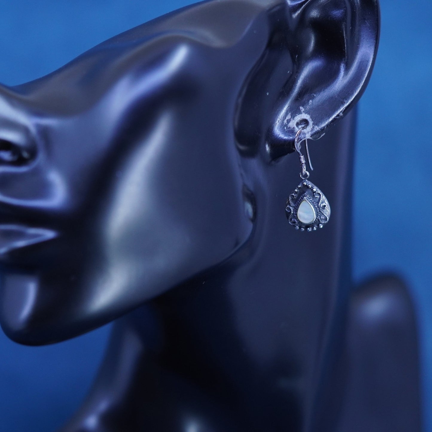 Sterling 925 silver handmade teardrop earrings with mother of pearl and beads