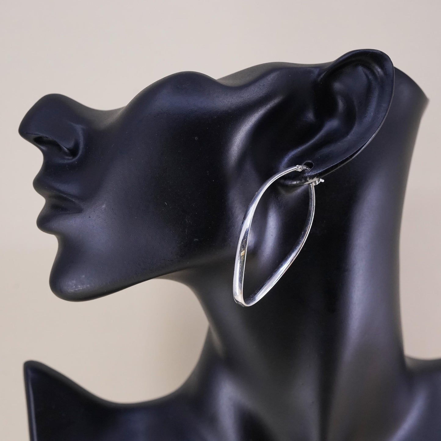 2.25”, Vintage sterling silver loop earrings, minimalist twisted oval hoops