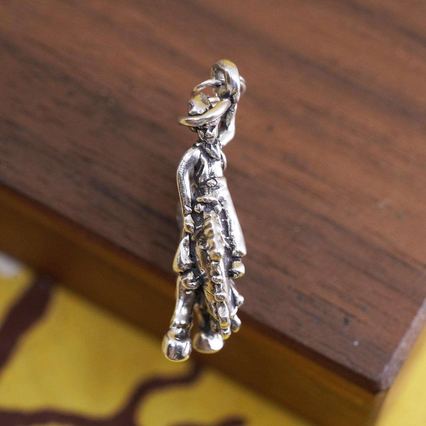 Vintage sterling silver handmade pendant, 925 silver western cowboy with charm