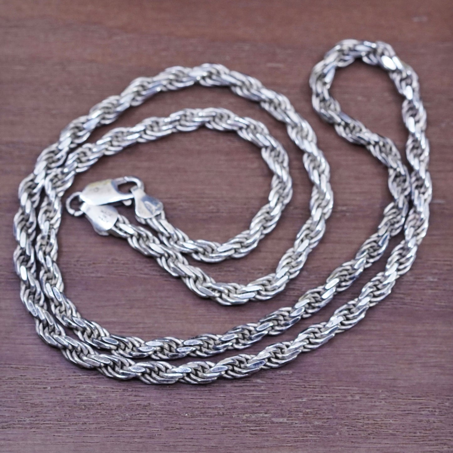 24”, 5mm, vintage Sterling silver necklace, solid Italy 925 rope chain