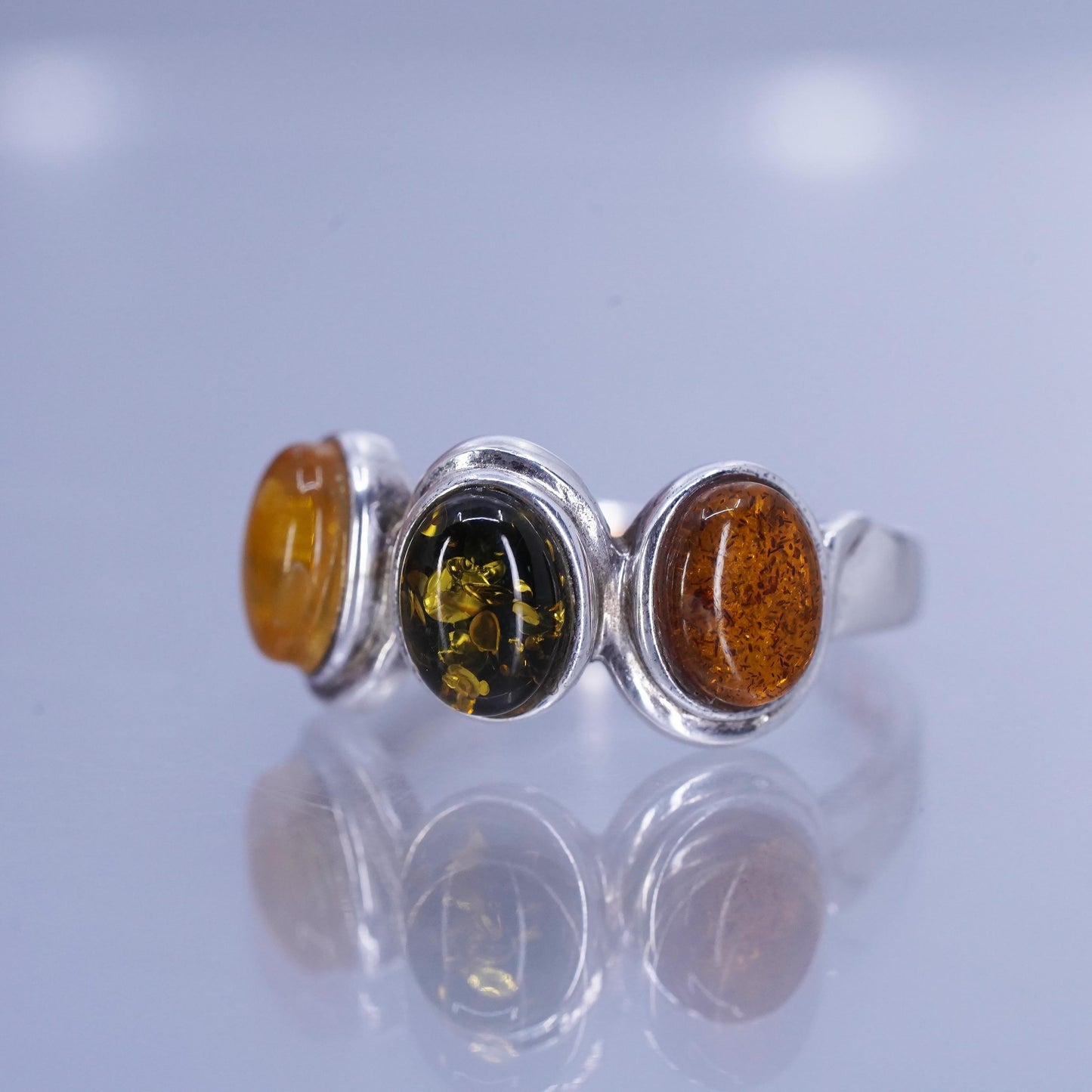 Size 10, vintage Sterling 925 silver handmade ring with Amber