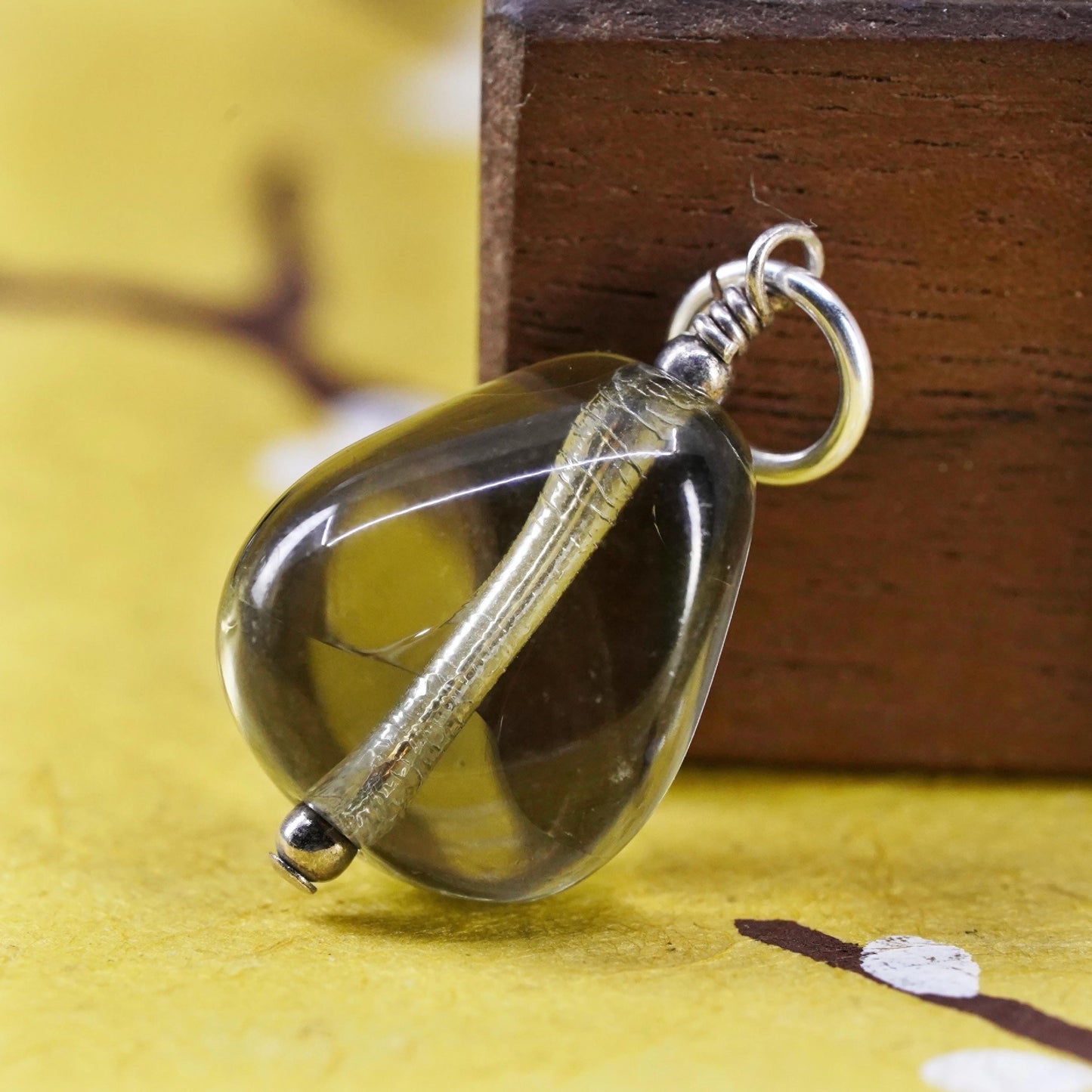 Vintage Sterling silver handmade pendant, 925 charm with smoky quartz nugget