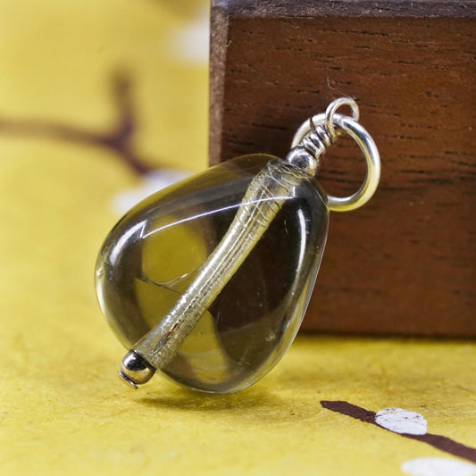Vintage Sterling silver handmade pendant, 925 charm with smoky quartz nugget