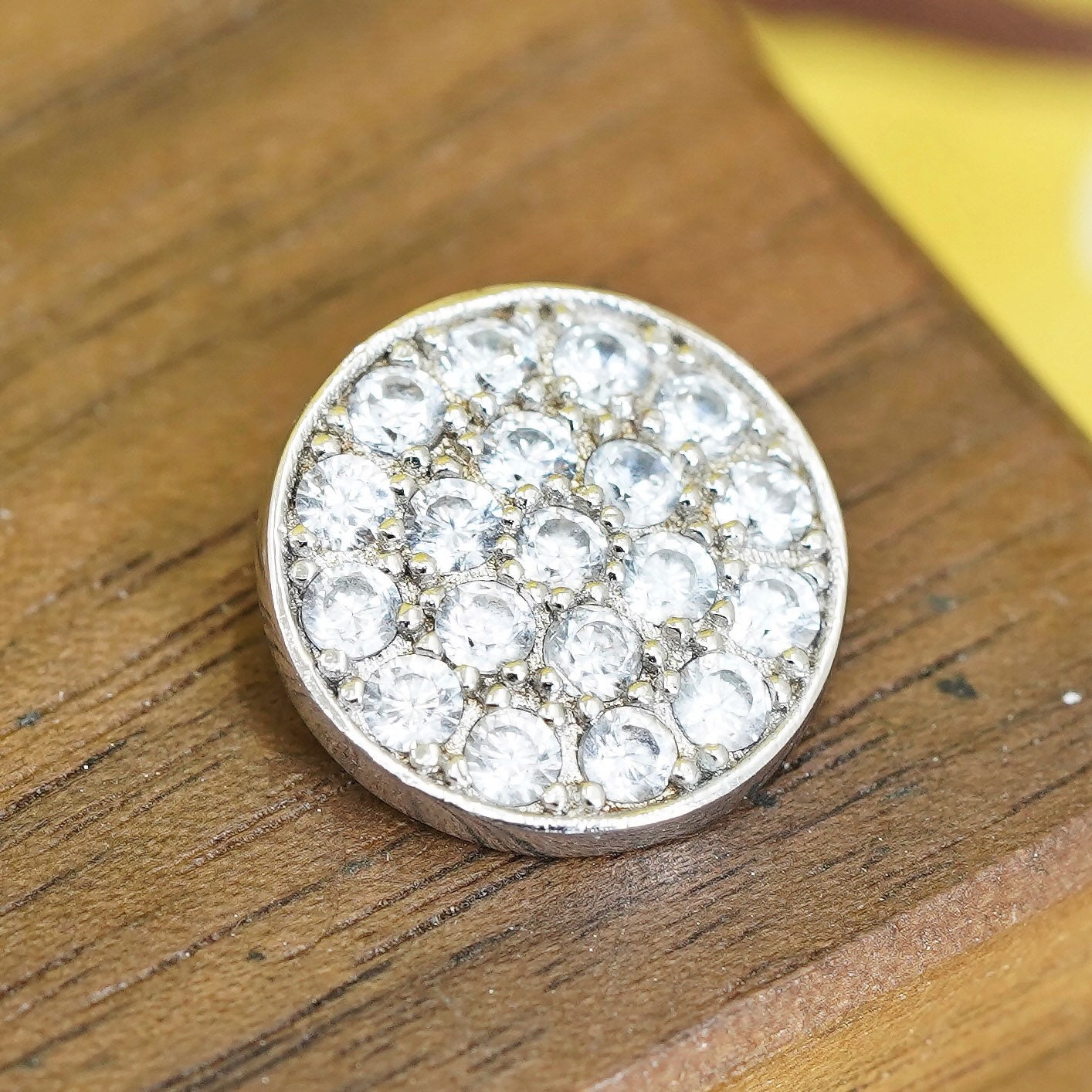 Vintage Sterling silver handmade pendant, 925 circle with cluster crystal