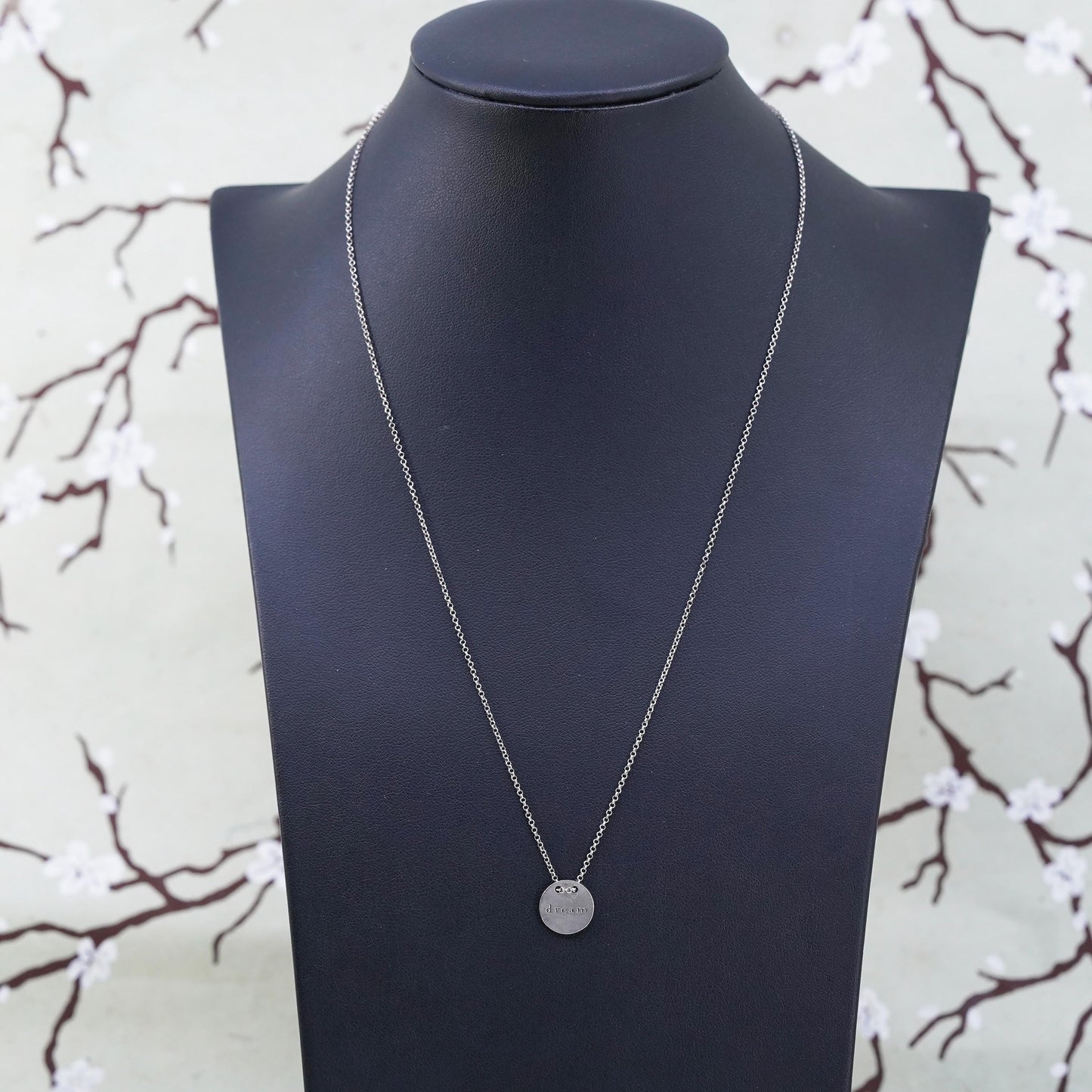 18+2”, vintage sterling 925 silver circle chain necklace with dream tag pendant