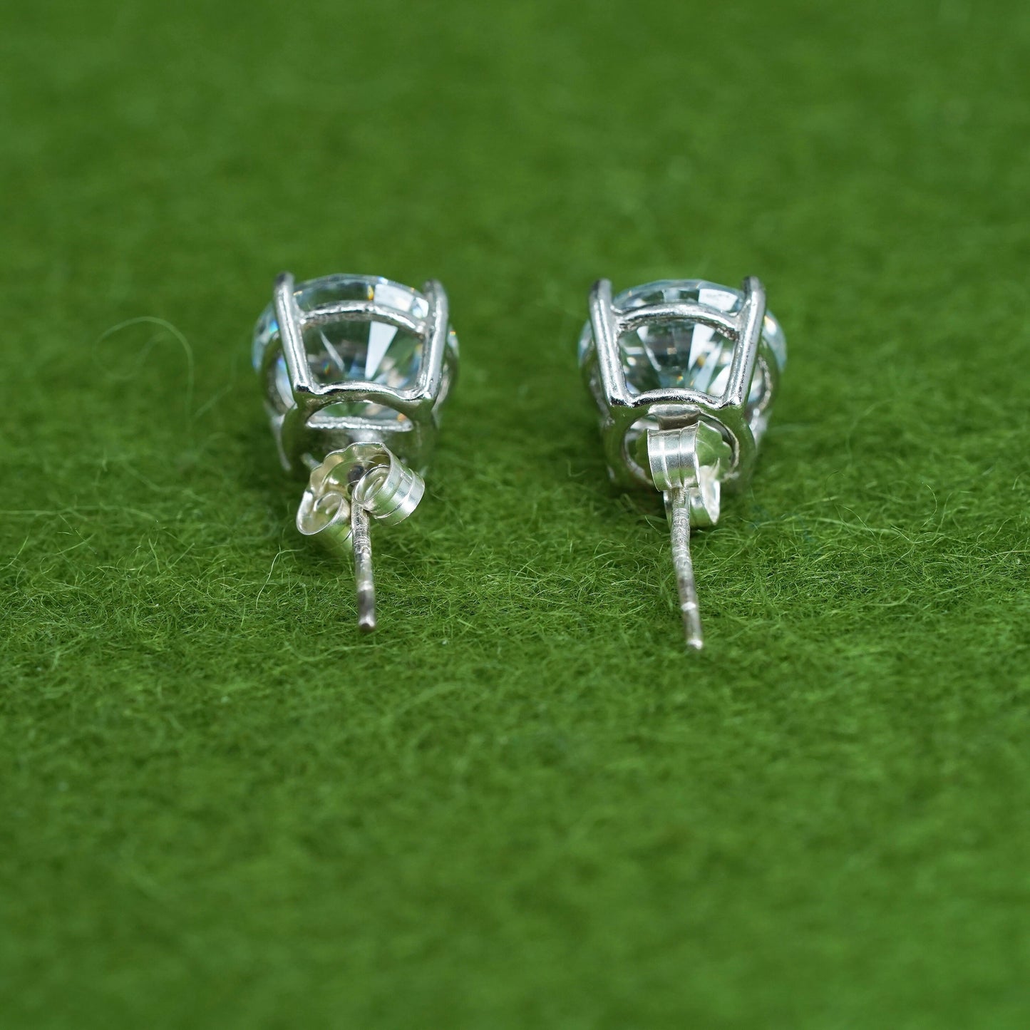8mm, Vintage sterling 925 silver genuine cz studs, earrings